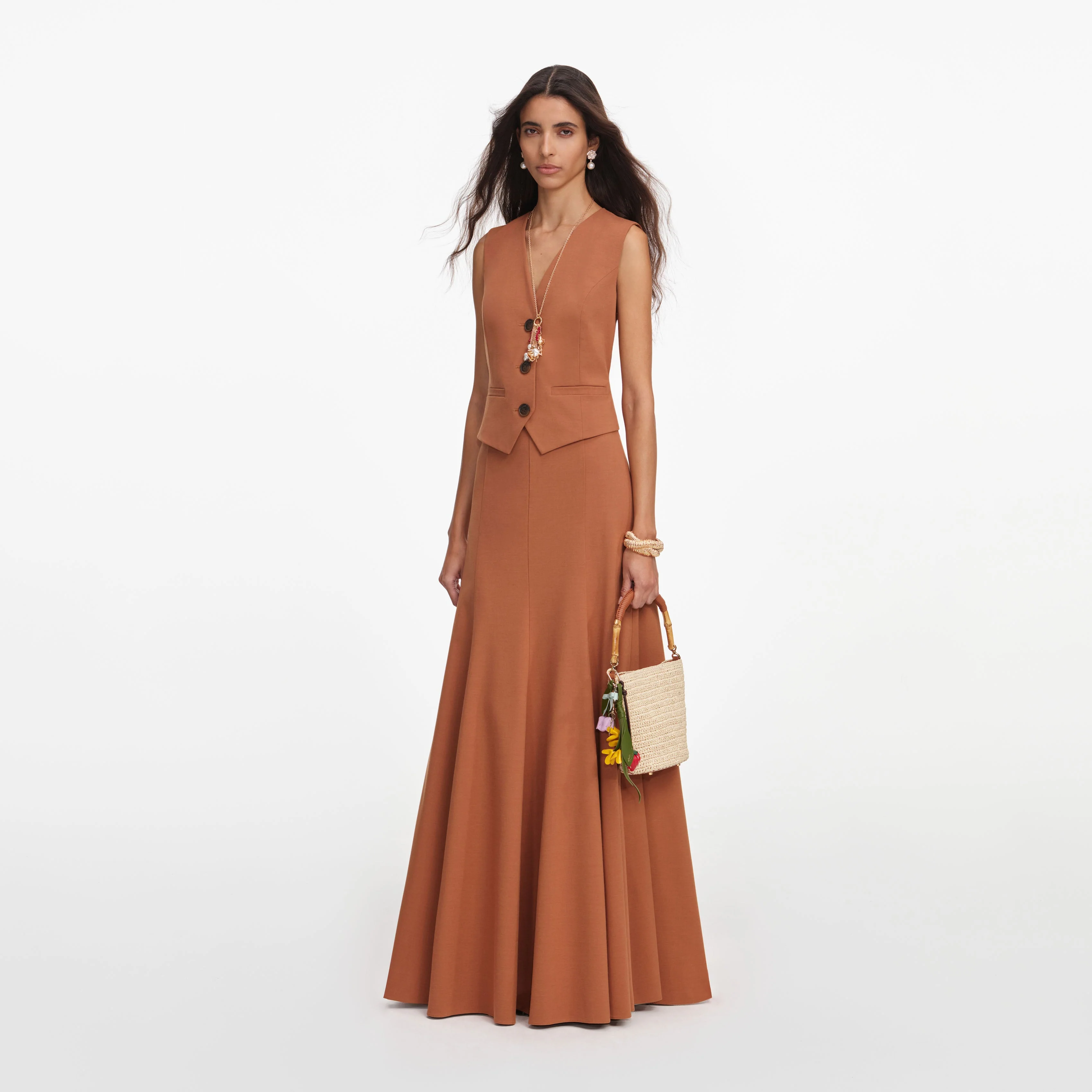 Brown Twill Sleeveless Maxi Dress - Image 2