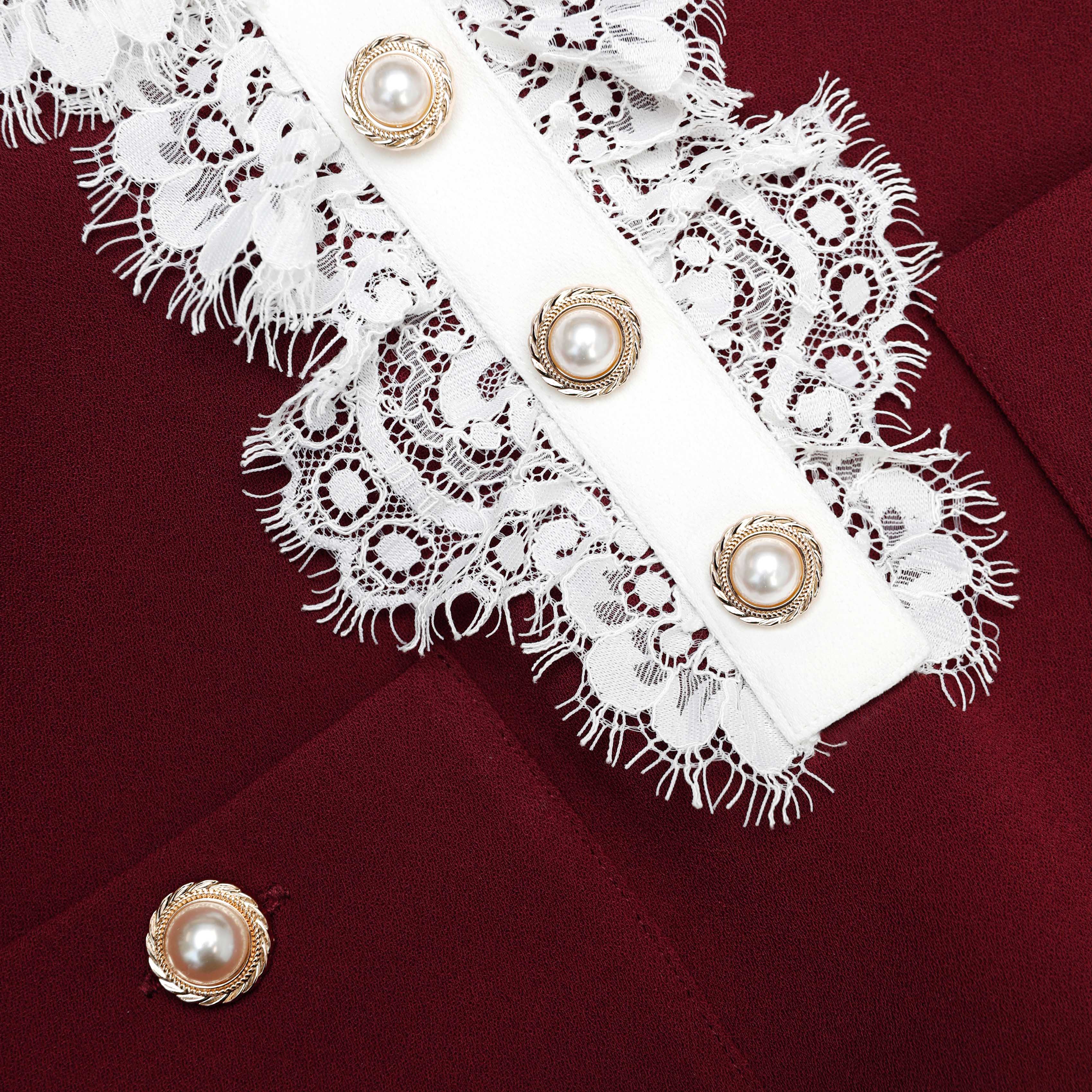 Burgundy Crepe Lace Collar Mini Dress - Image 6