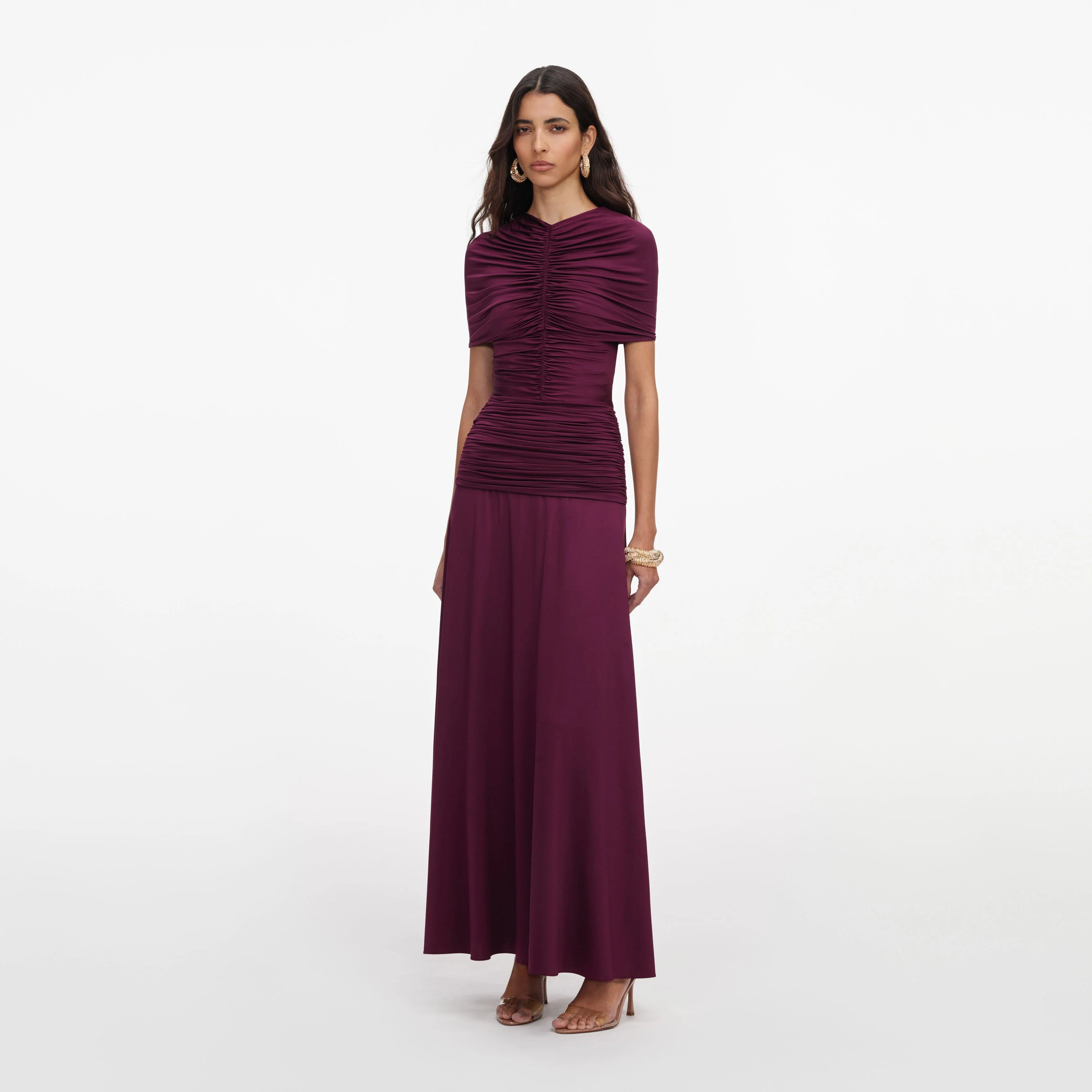 Burgundy Jersey Gathered Midi Dress - Image 2