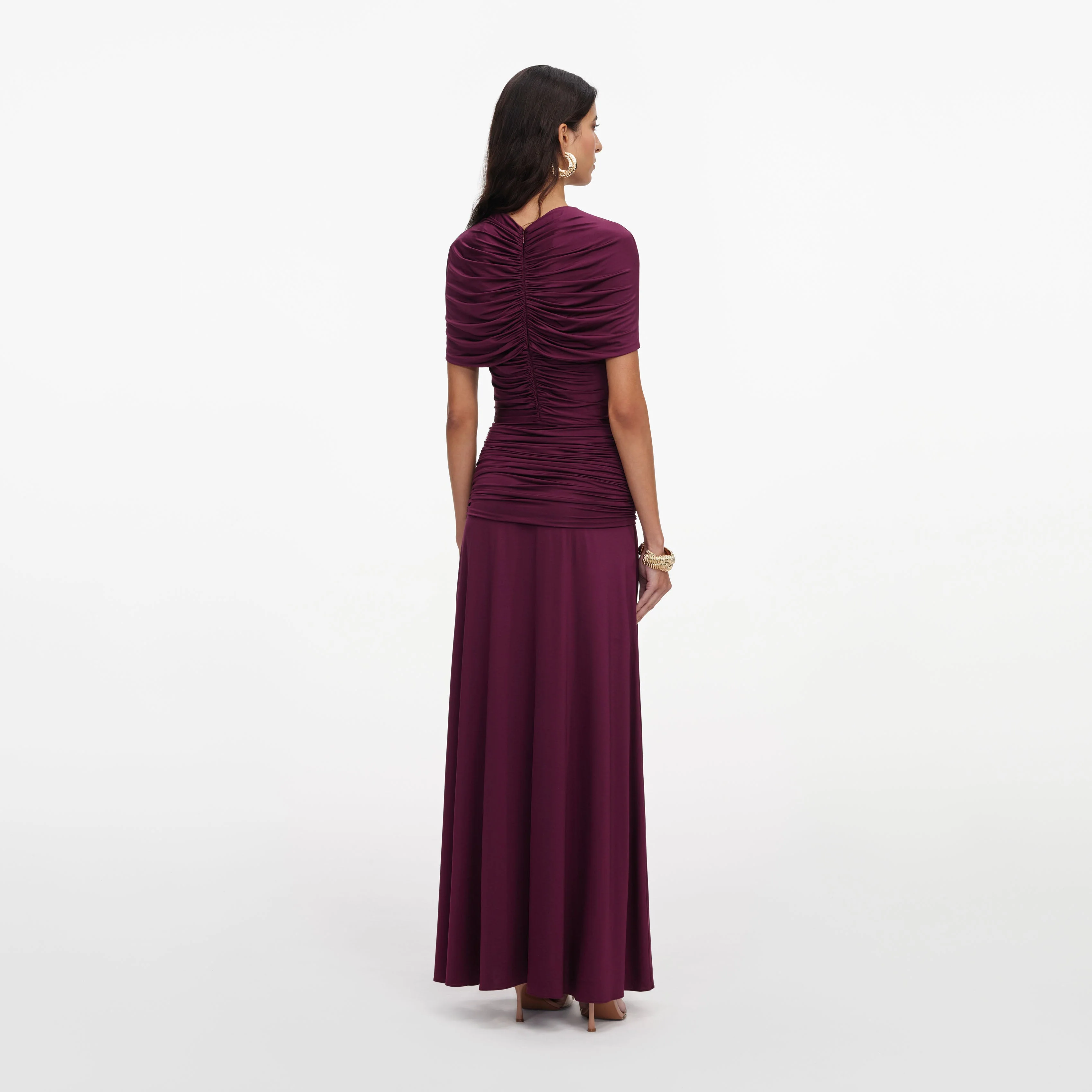 Burgundy Jersey Gathered Midi Dress - Image 3