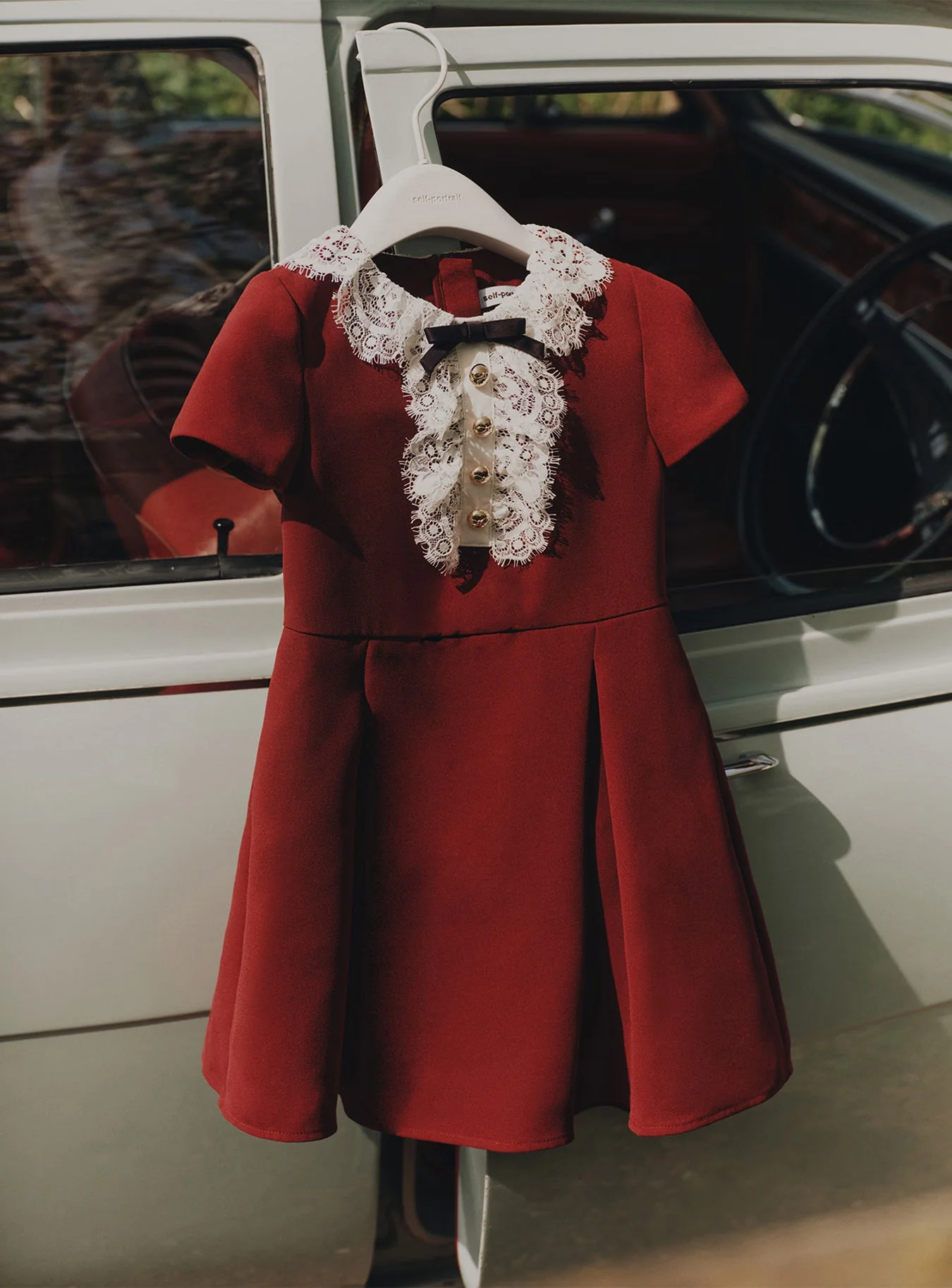 Burgundy Lace Bib Dress - Image 3