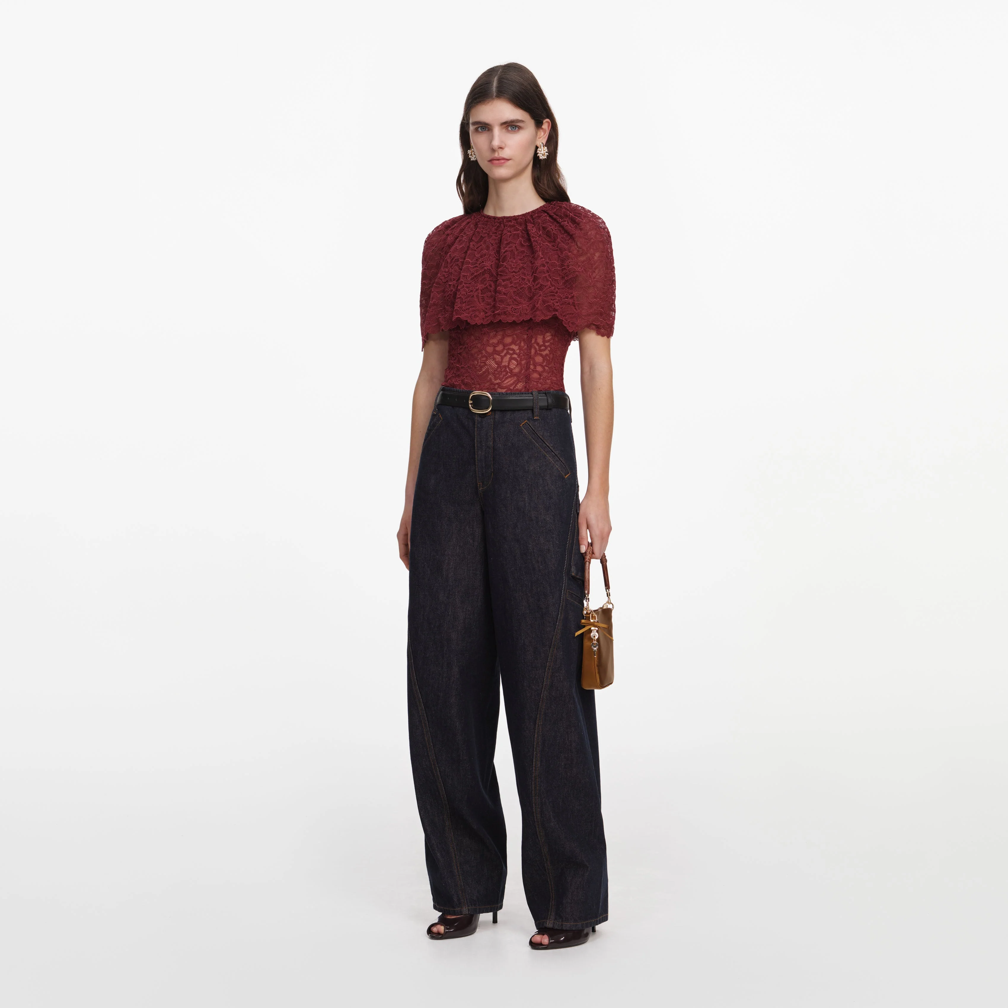 Burgundy Lace Cape Top - Image 2