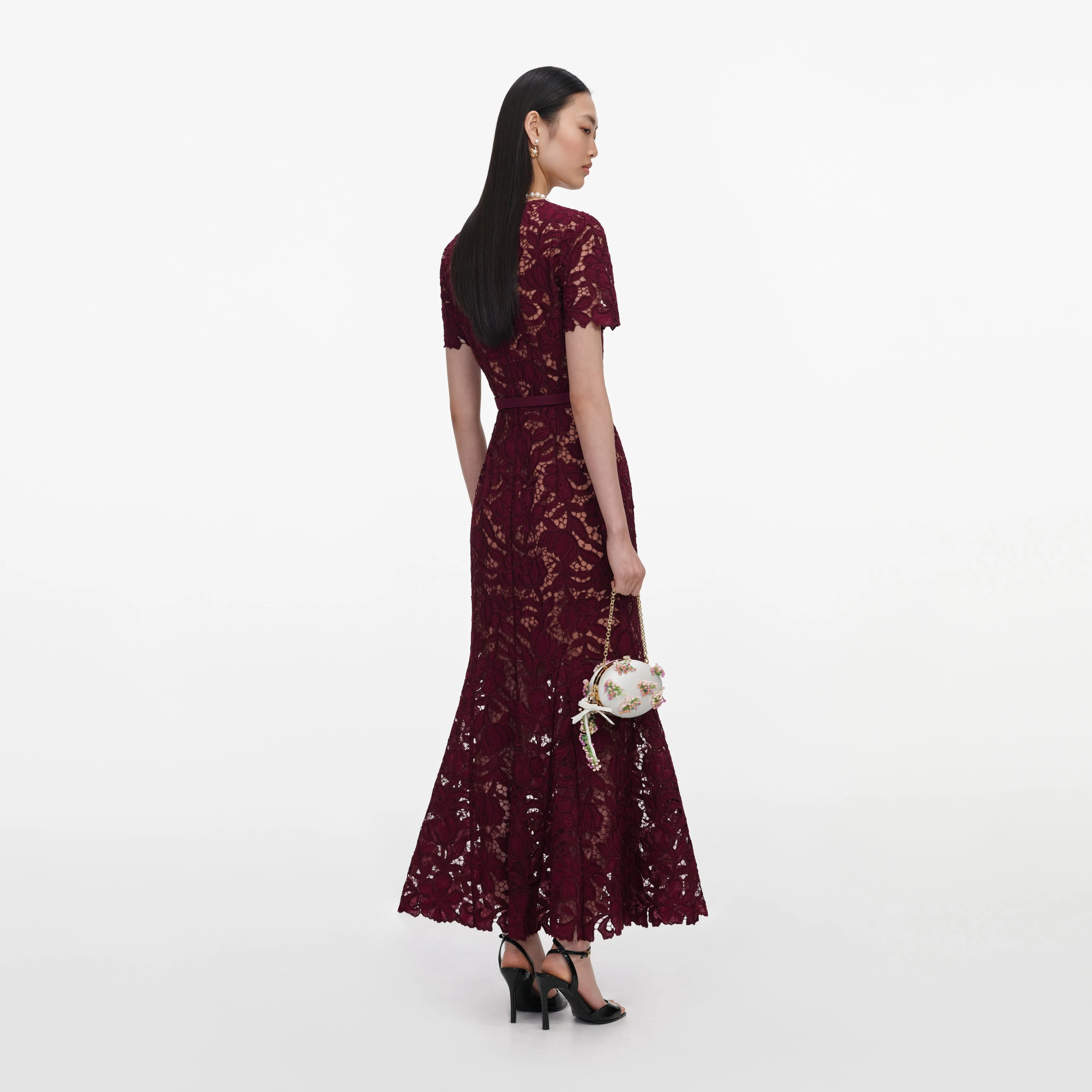 Burgundy Lace Midi Dress - Image 3