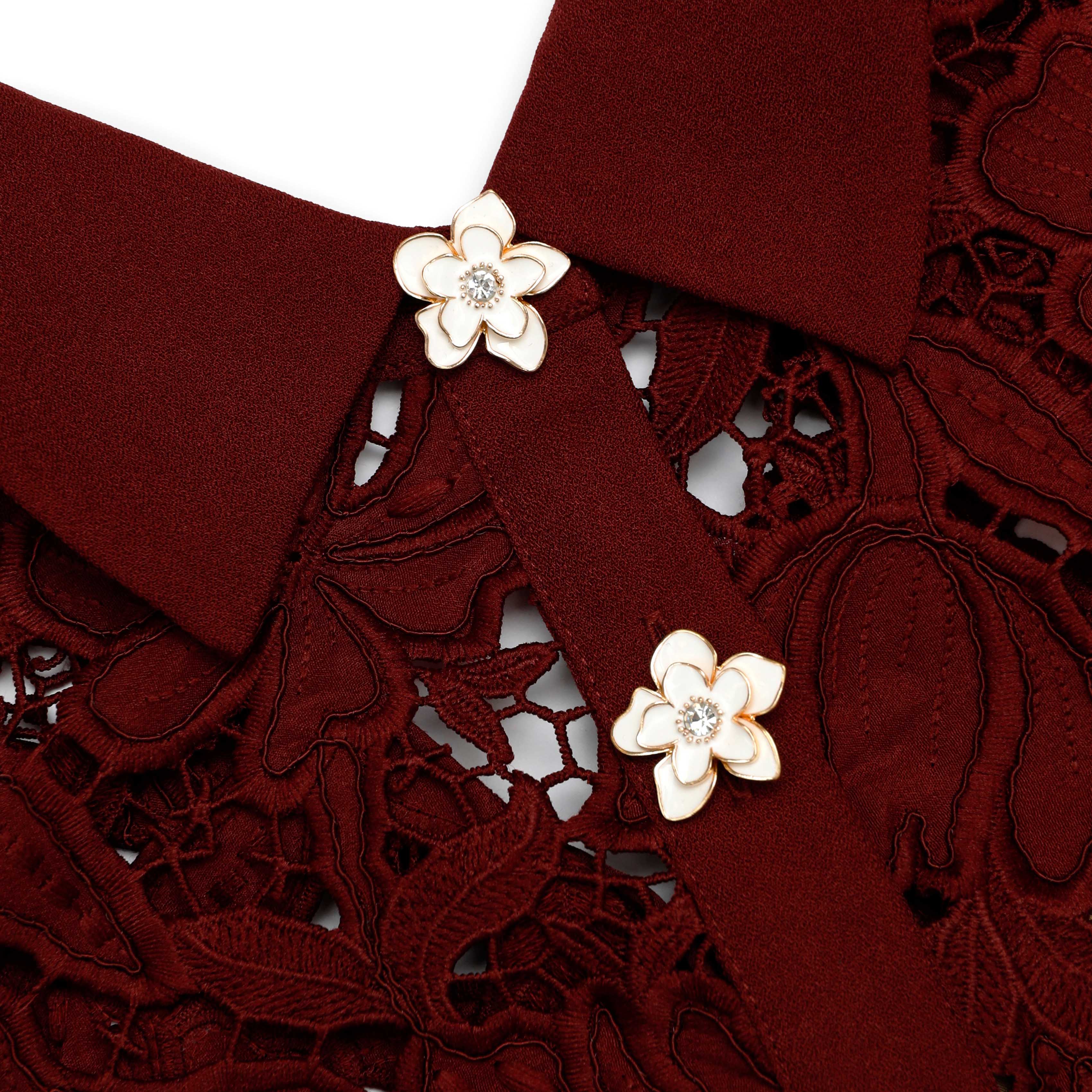 Burgundy Lace Mini Dress - Image 6