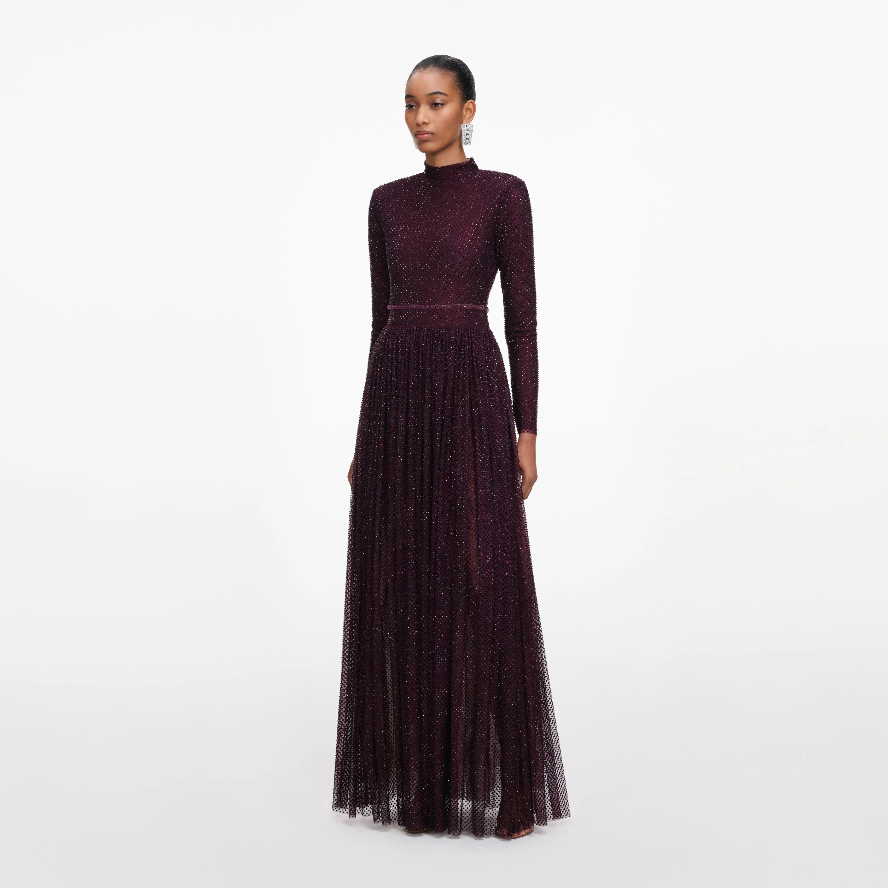 Burgundy Rhinestone Long Sleeve Maxi Dress - Image 2