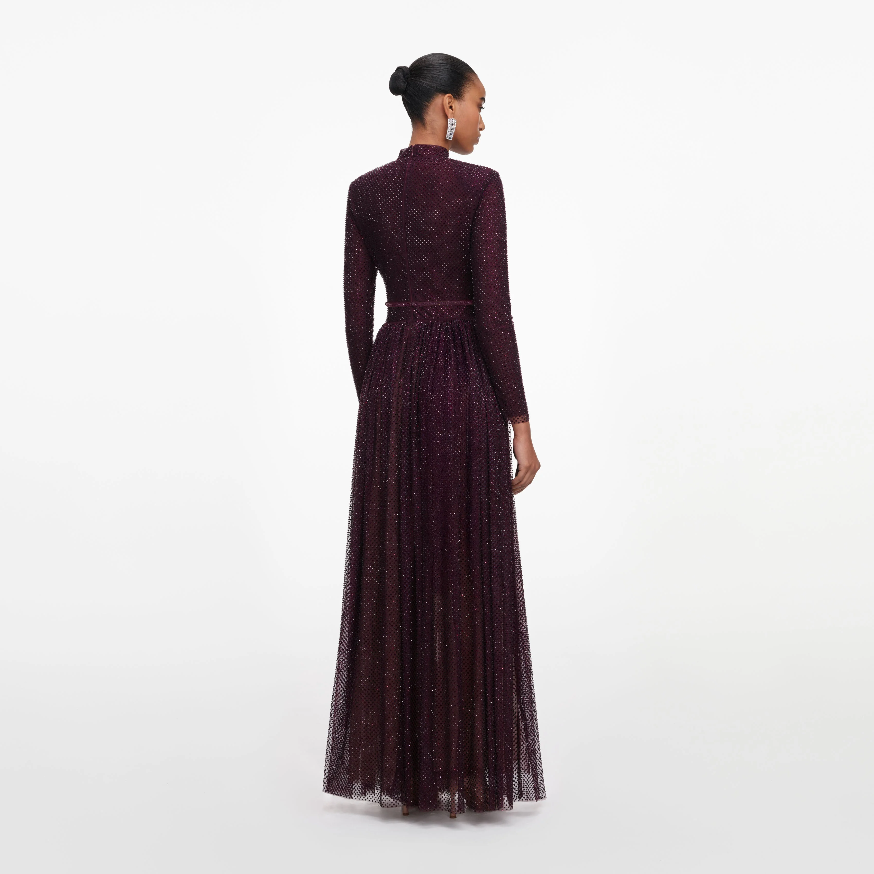 Burgundy Rhinestone Long Sleeve Maxi Dress - Image 3