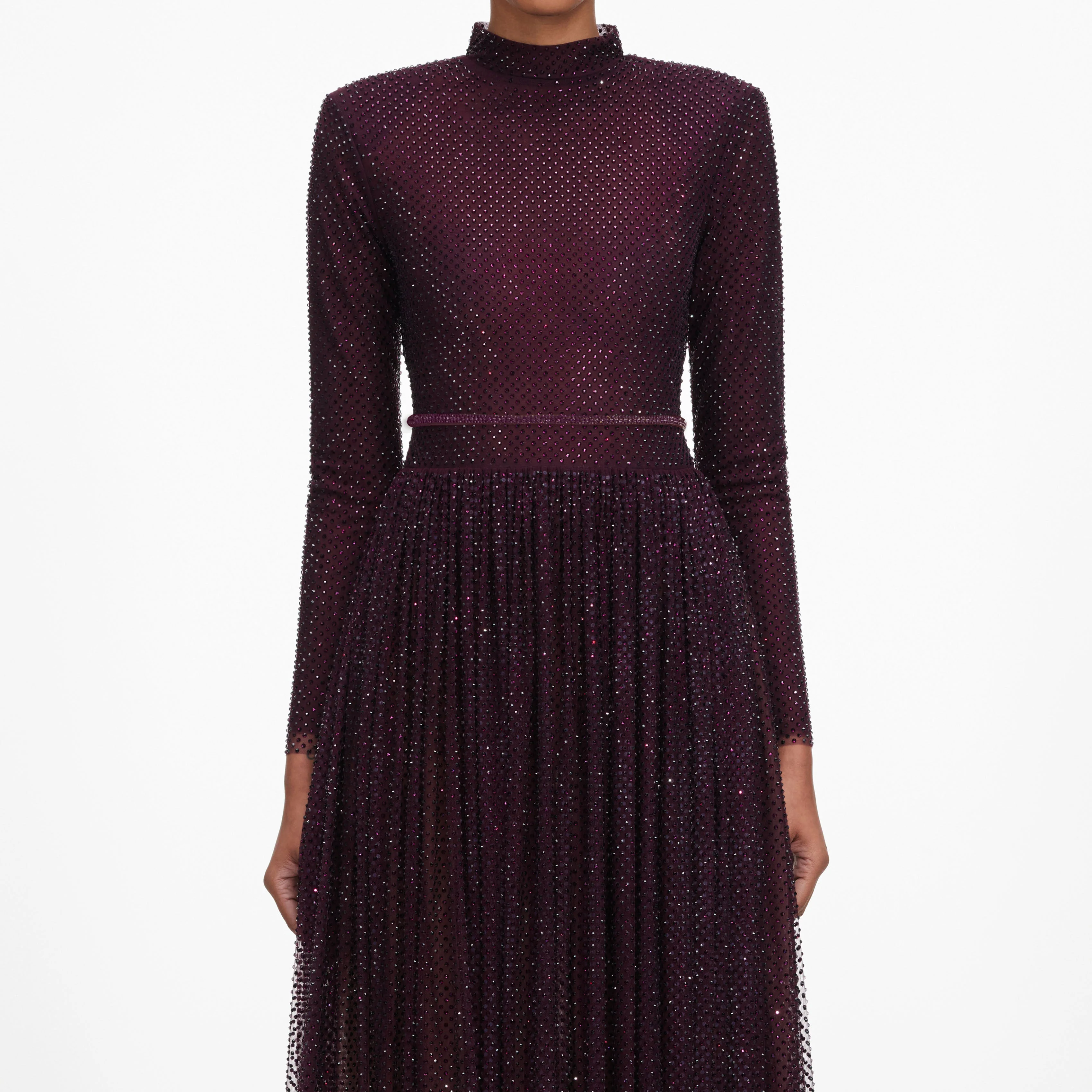 Burgundy Rhinestone Long Sleeve Maxi Dress - Image 4