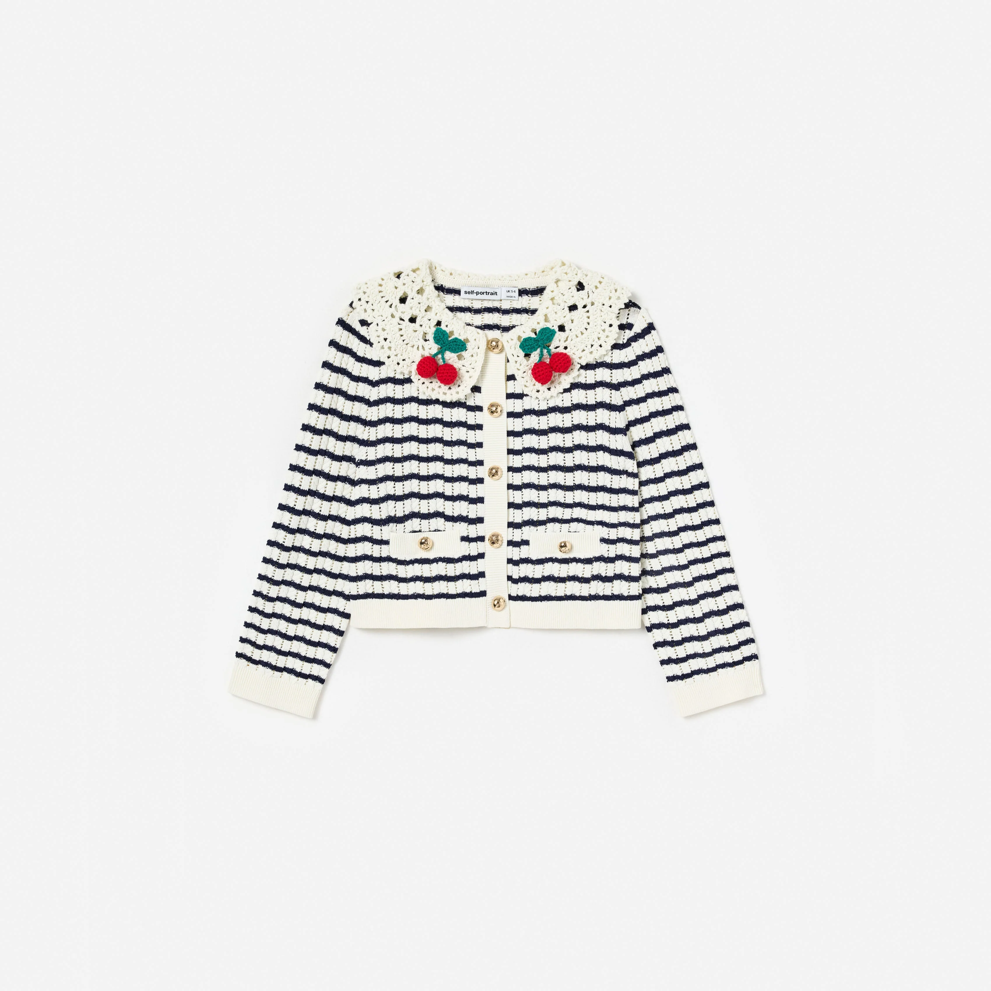 Cream And Navy Striped Knitted Cardigan