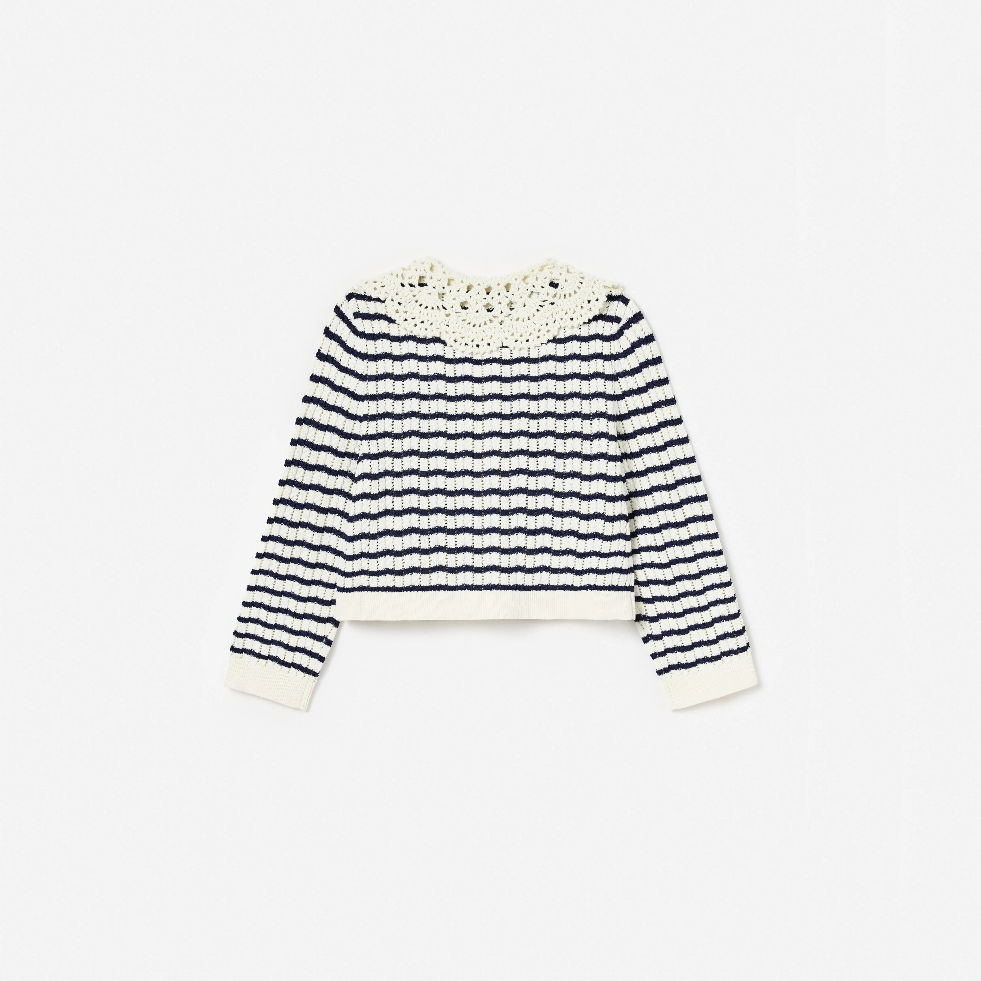 Cream And Navy Striped Knitted Cardigan - Image 2