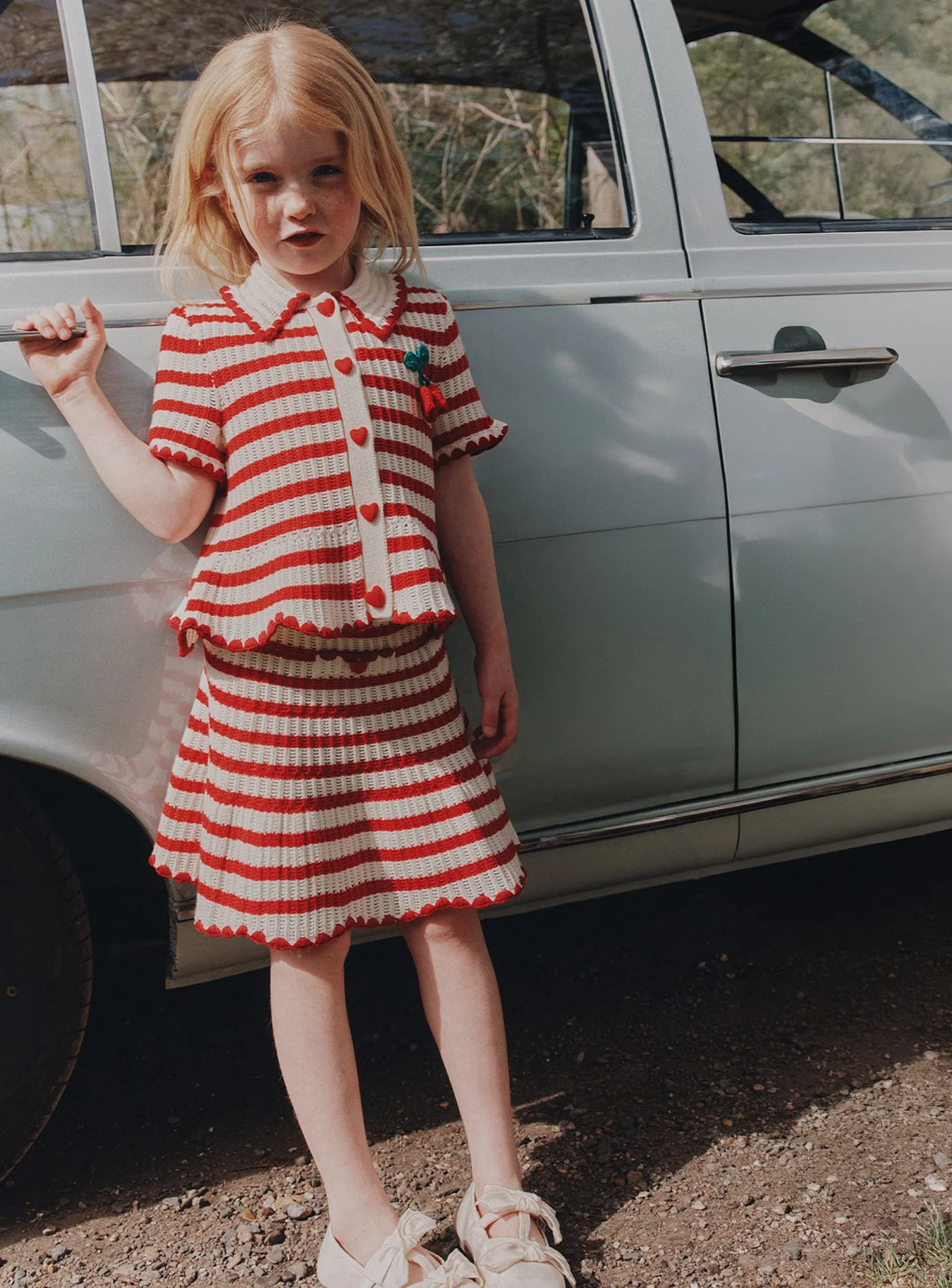 Cream And Red Stripe Knitted Skirt - Image 3