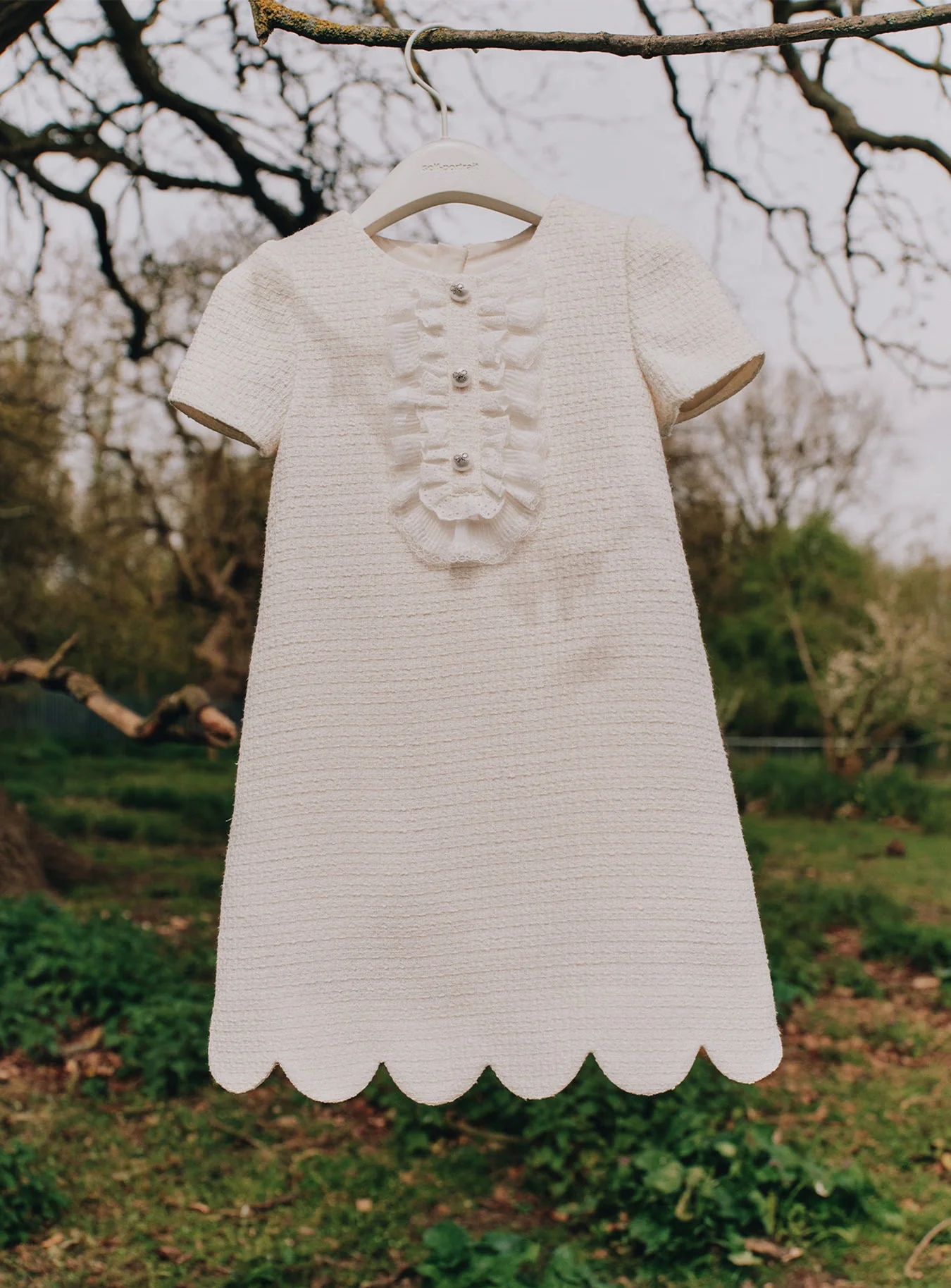 Cream Boucle Lace Bib Dress - Image 3