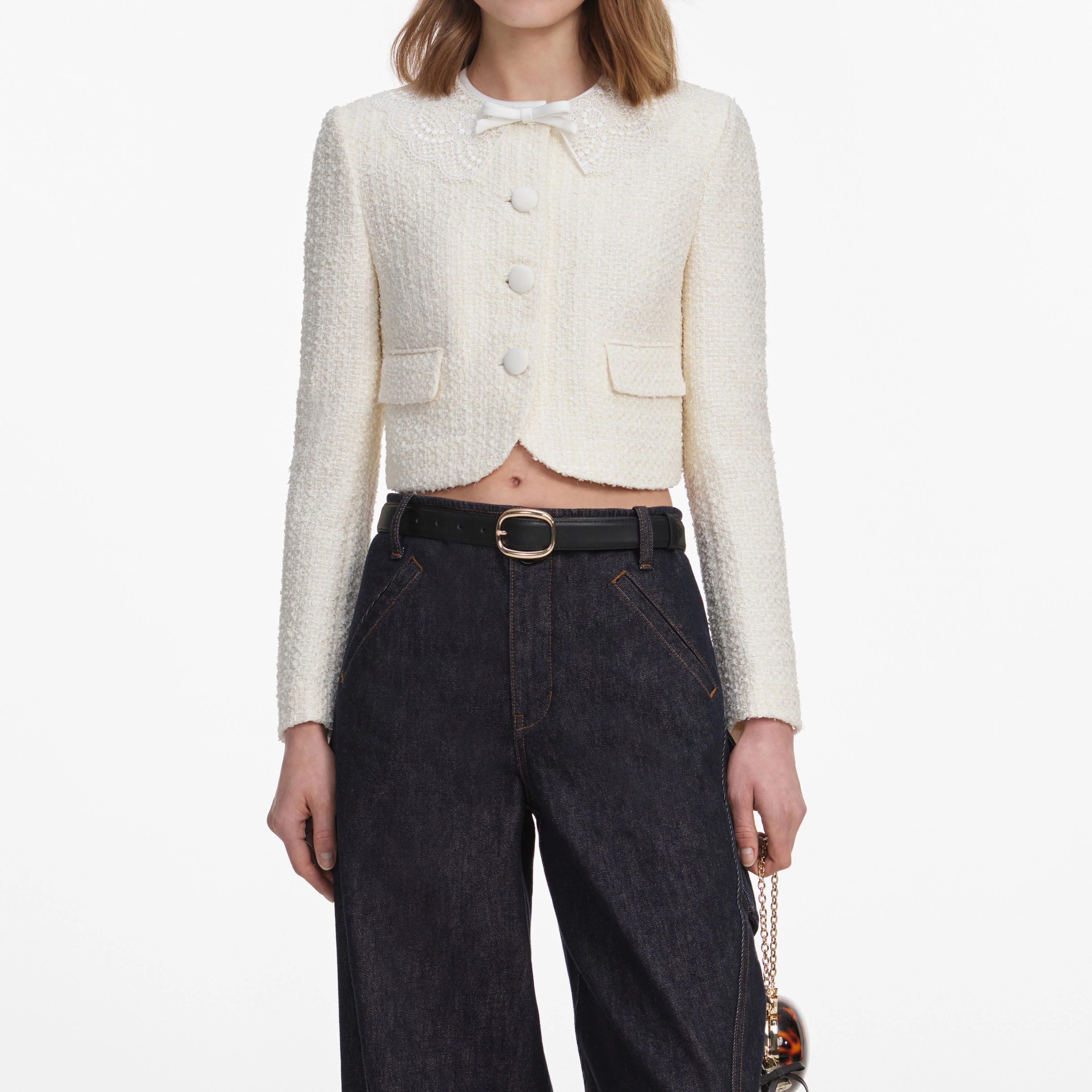Cream Boucle Lace Collar Jacket - Image 4