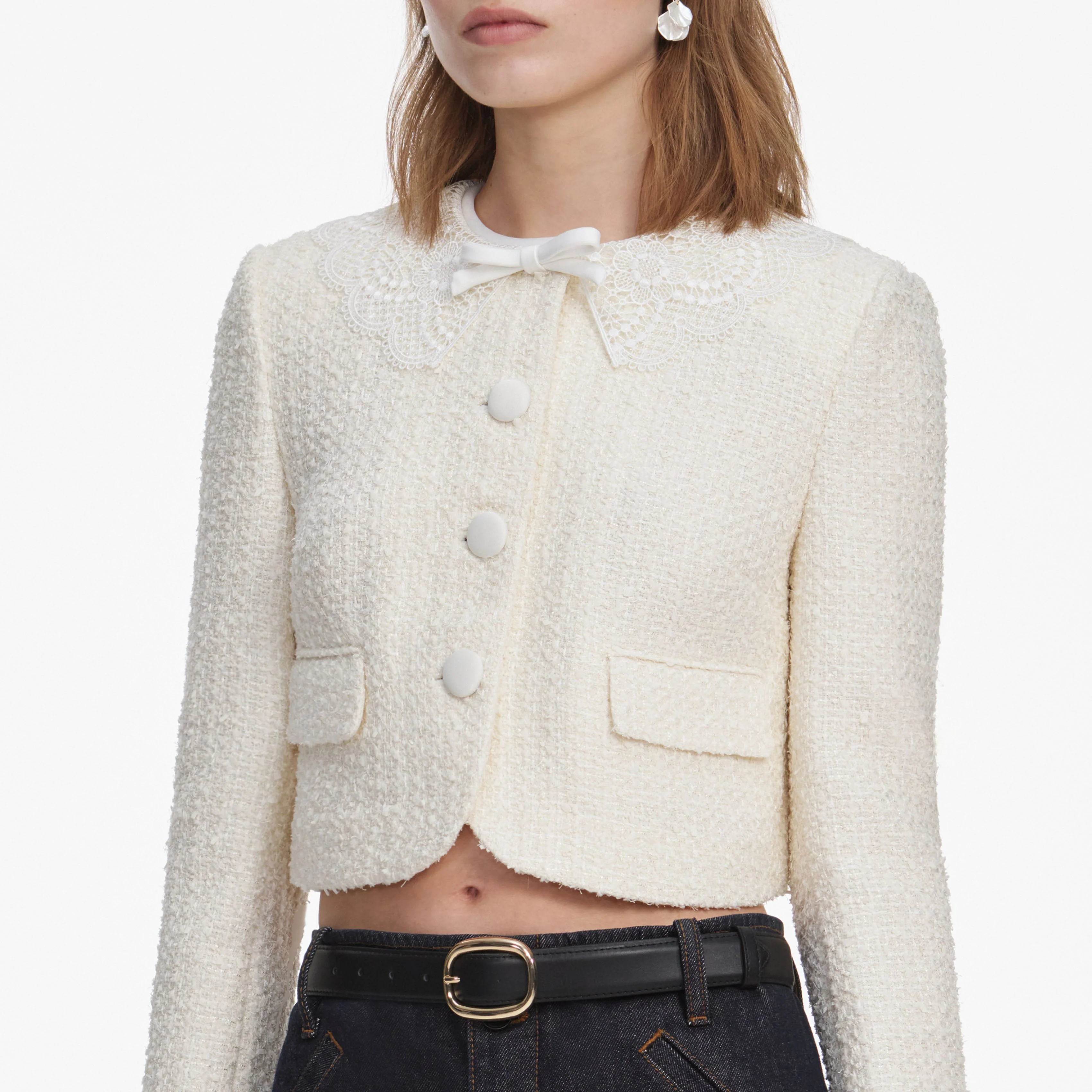 Cream Boucle Lace Collar Jacket - Image 5