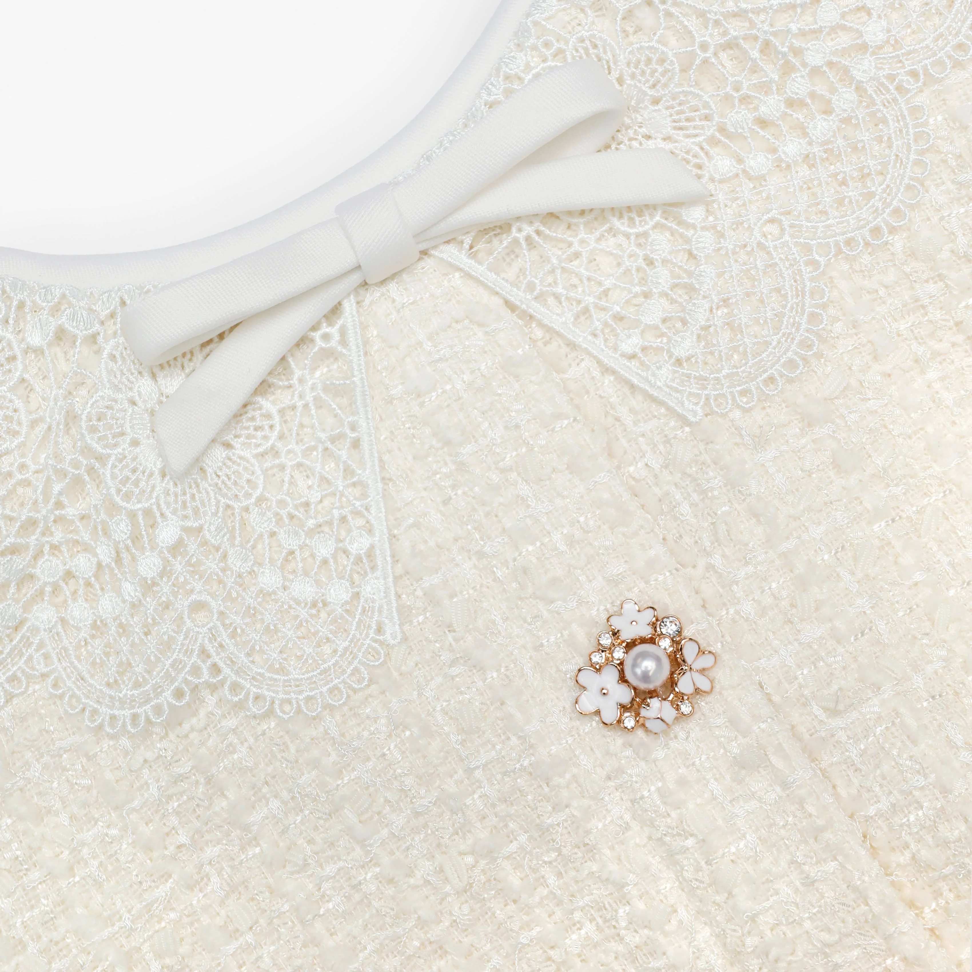 Cream Boucle Lace Trim Tailored Mini Dress - Image 5