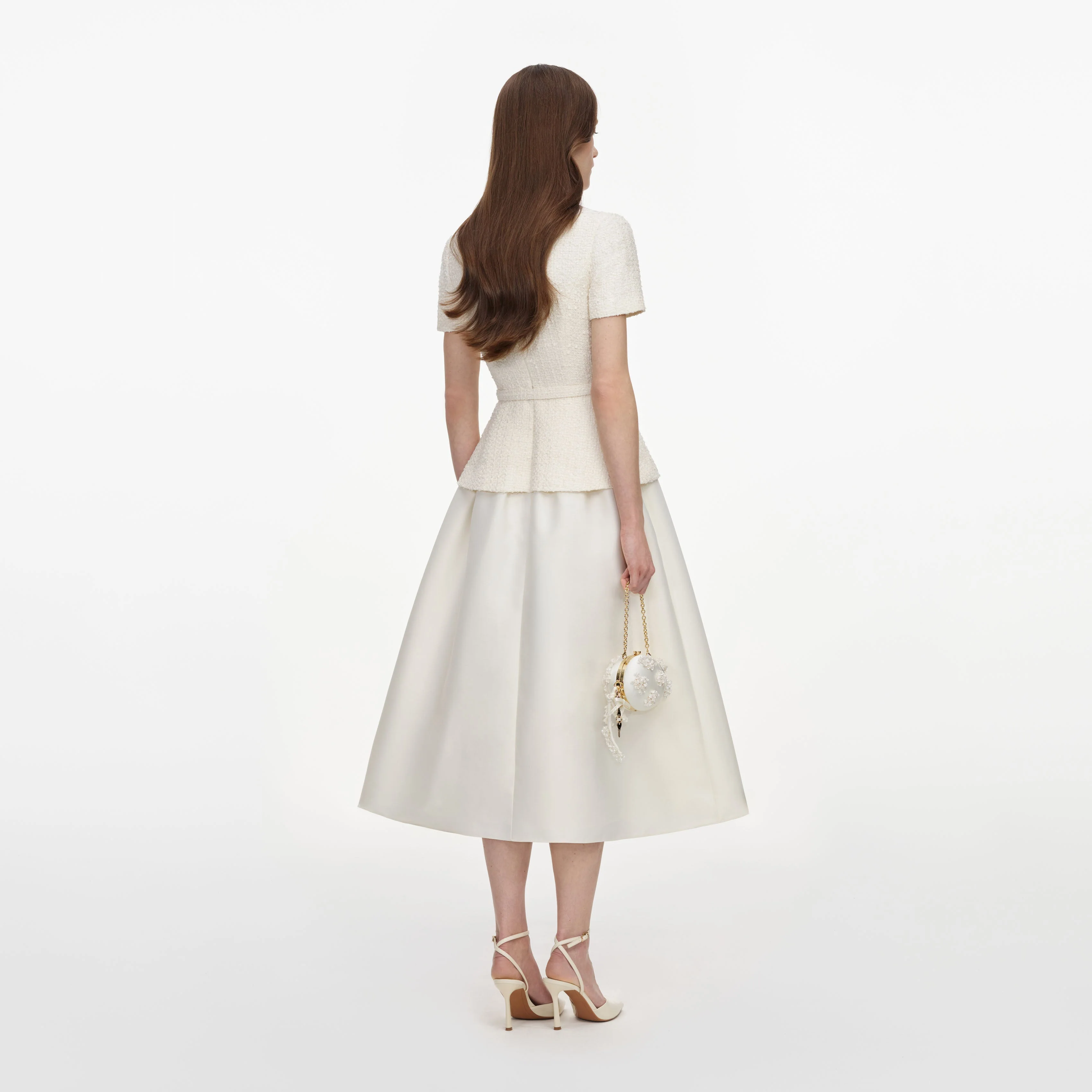 Cream Boucle Taffeta Midi Dress - Image 3