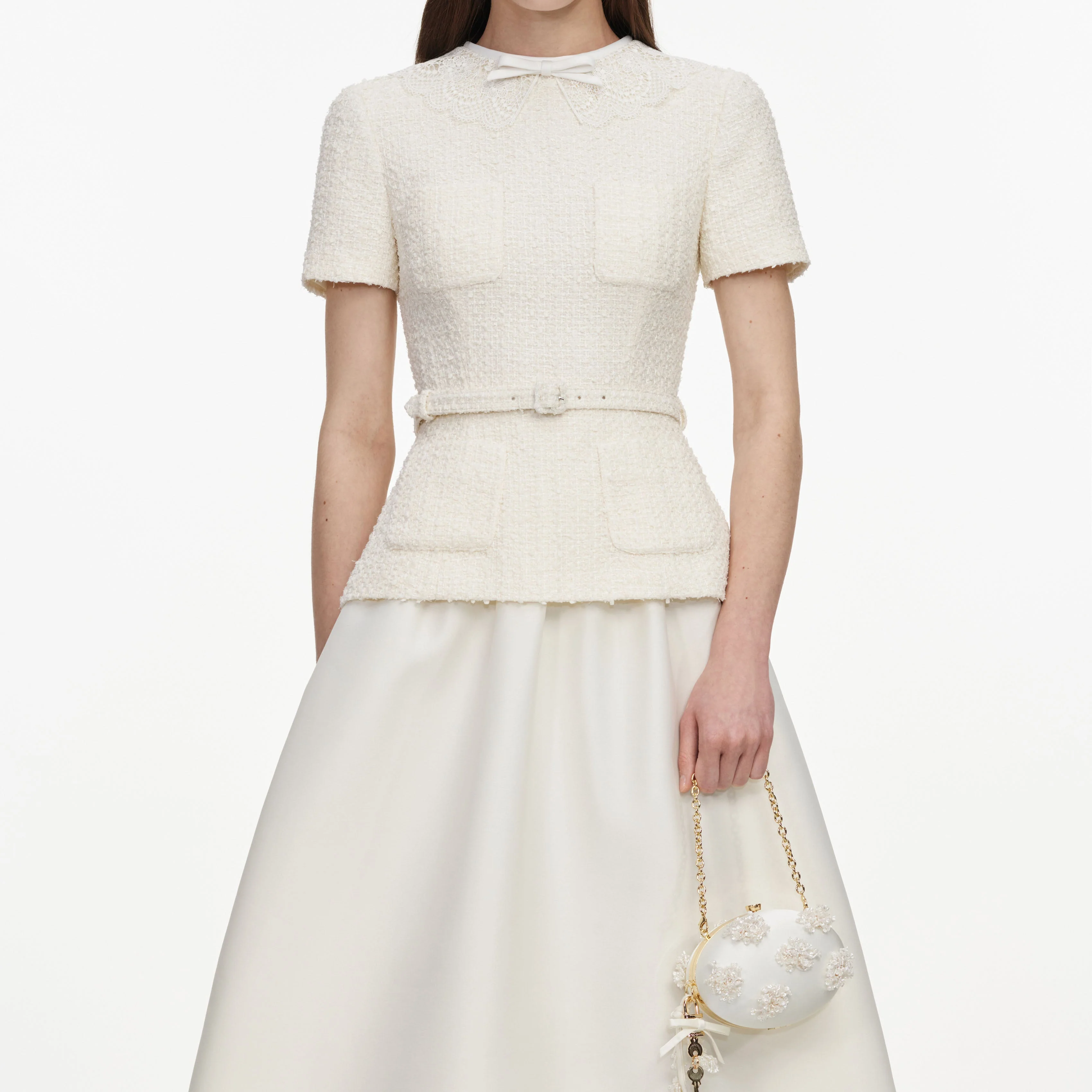 Cream Boucle Taffeta Midi Dress - Image 4