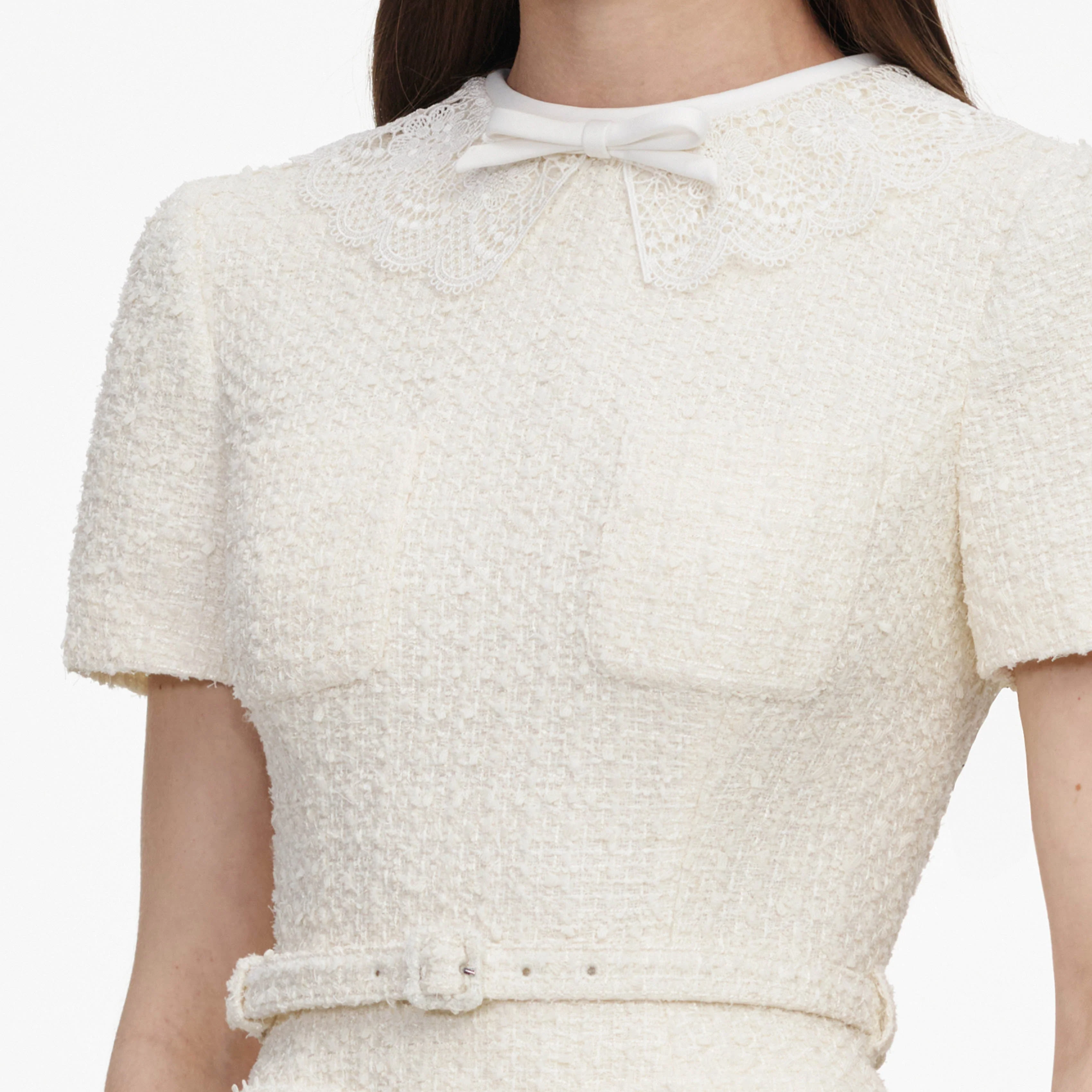 Cream Boucle Taffeta Midi Dress - Image 5