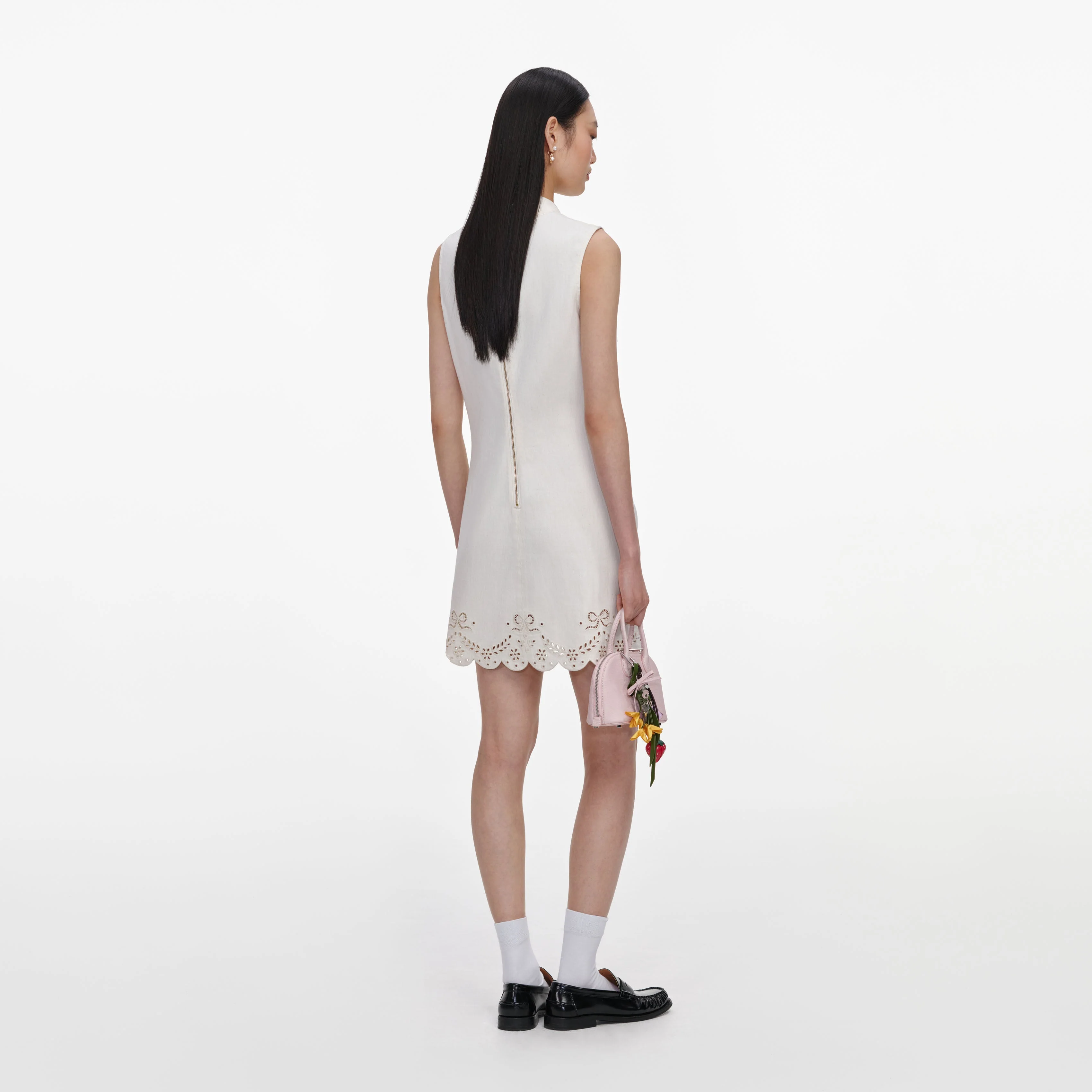 Cream Broderie Denim Mini Dress - Image 3
