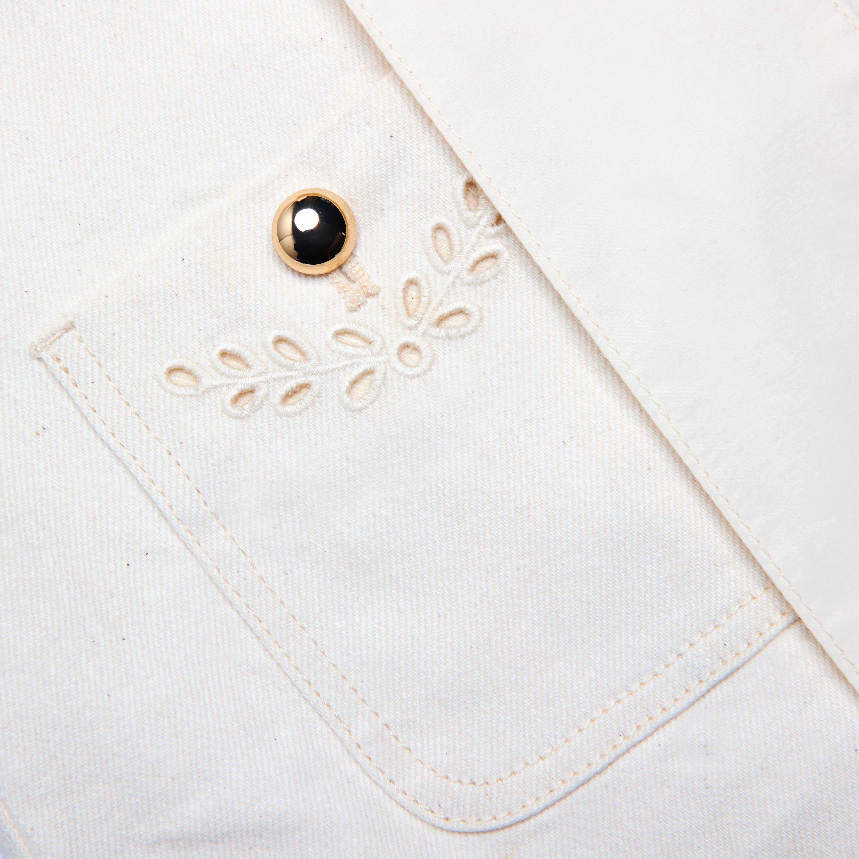 Cream Broderie Denim Mini Dress - Image 6