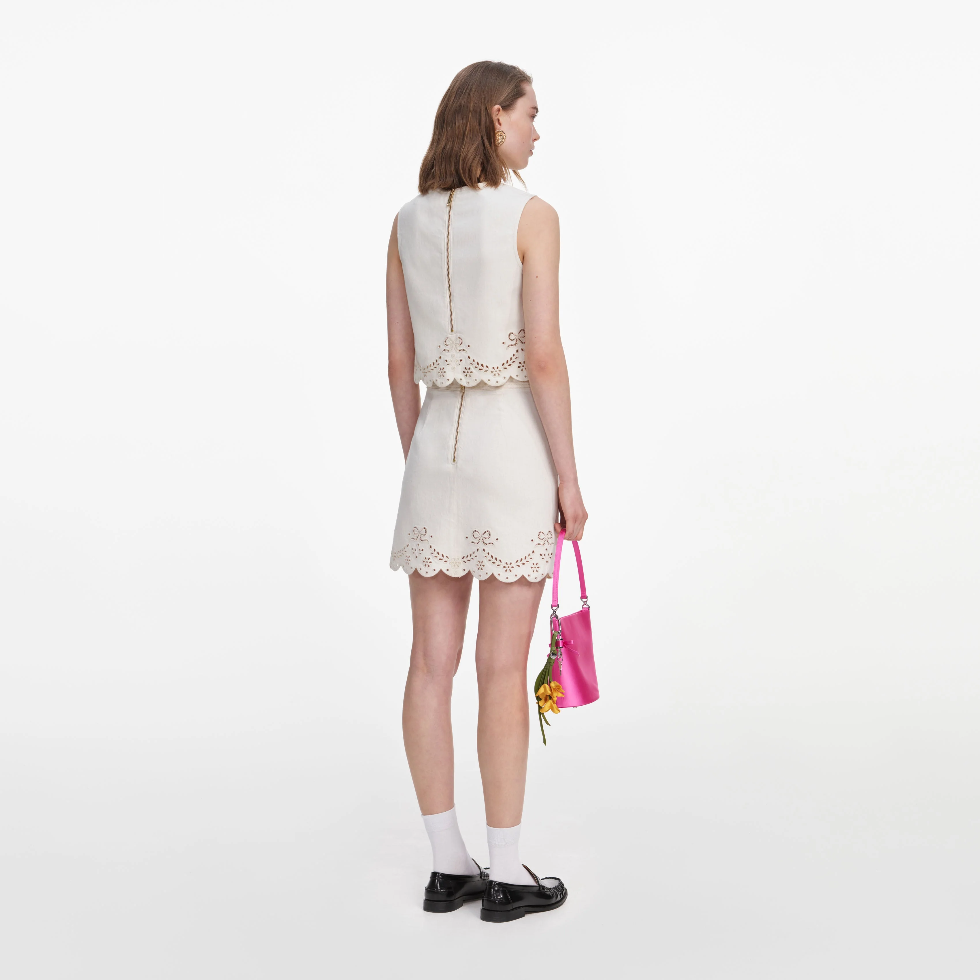 Cream Broderie Denim Mini Skirt - Image 3