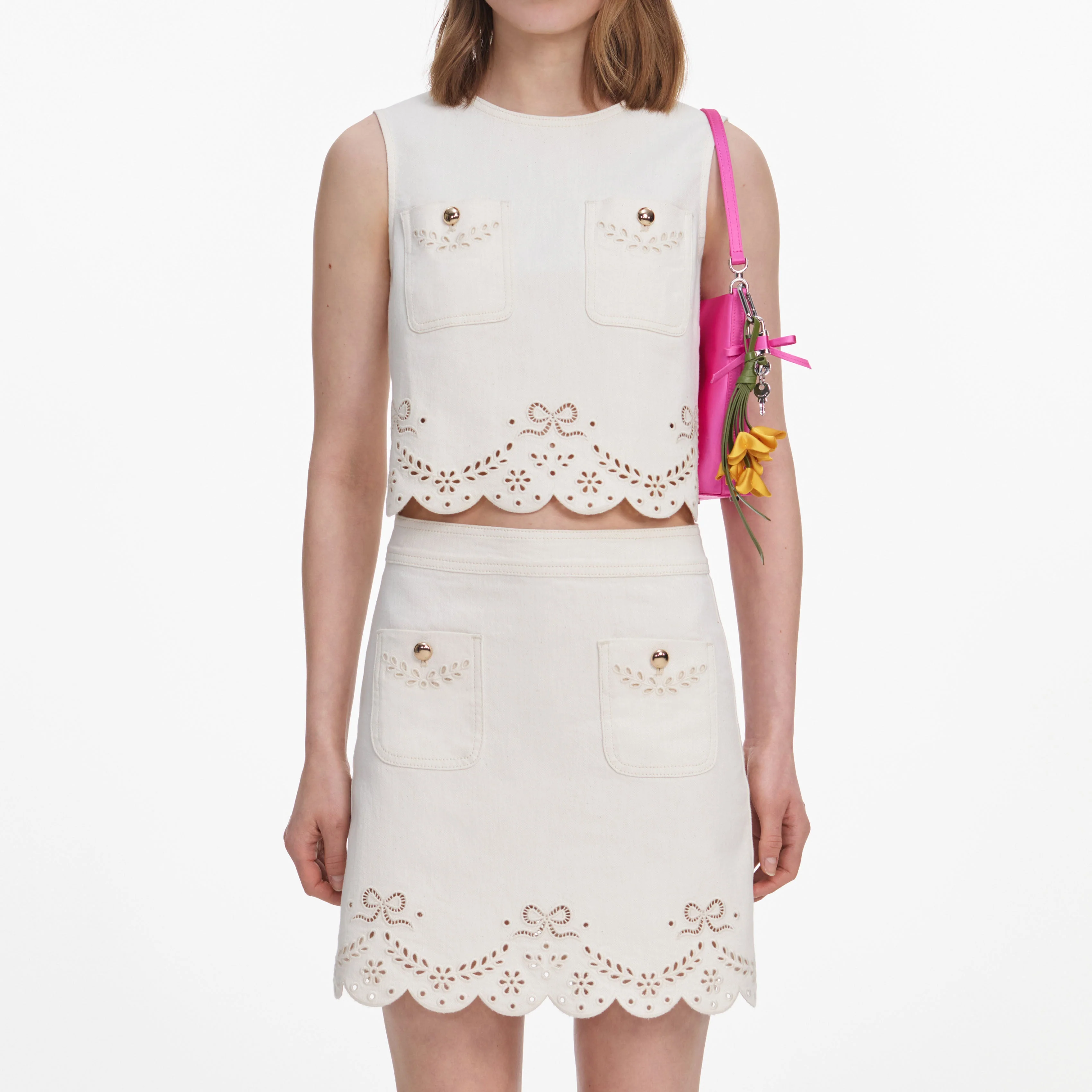 Cream Broderie Denim Mini Skirt - Image 4