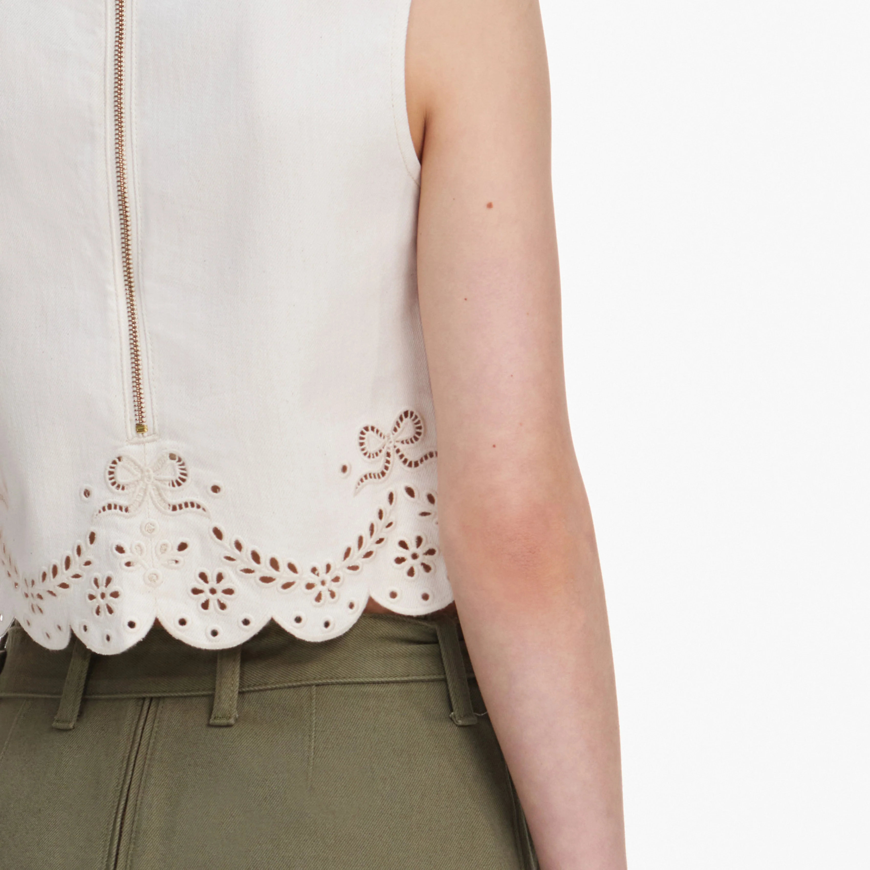 Cream Broderie Denim Top - Image 5