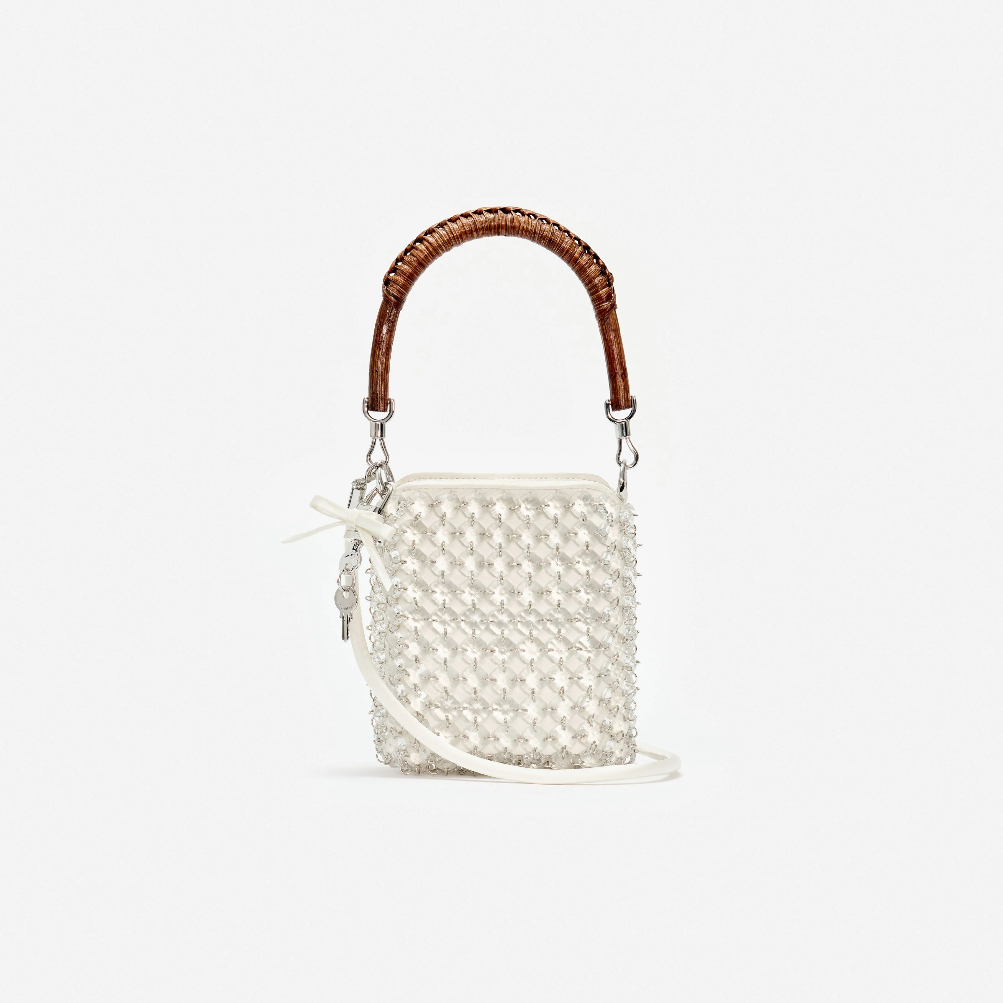 Cream Crystal Chain Mini Tote Bag - Image 4