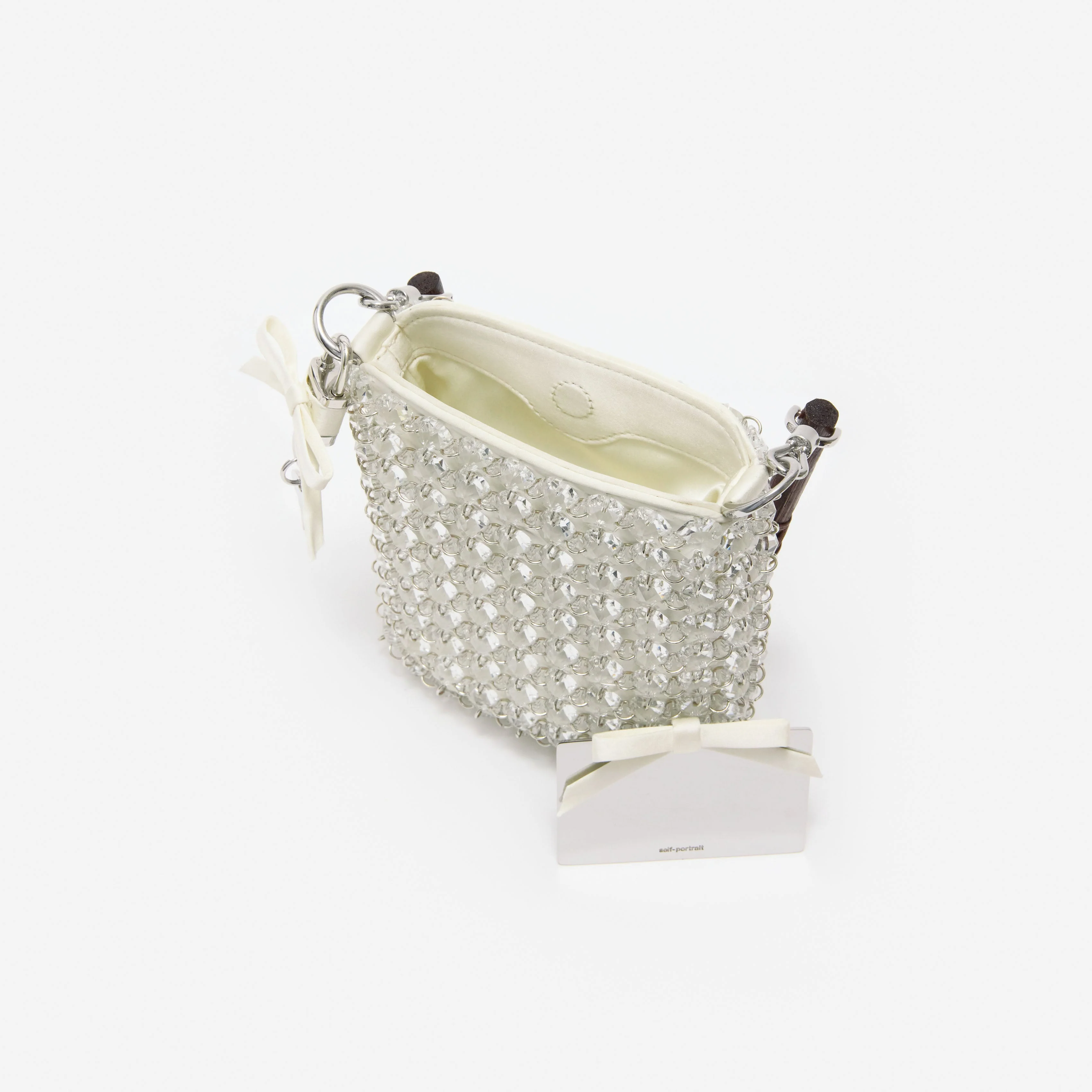 Cream Crystal Chain Mini Tote Bag - Image 5