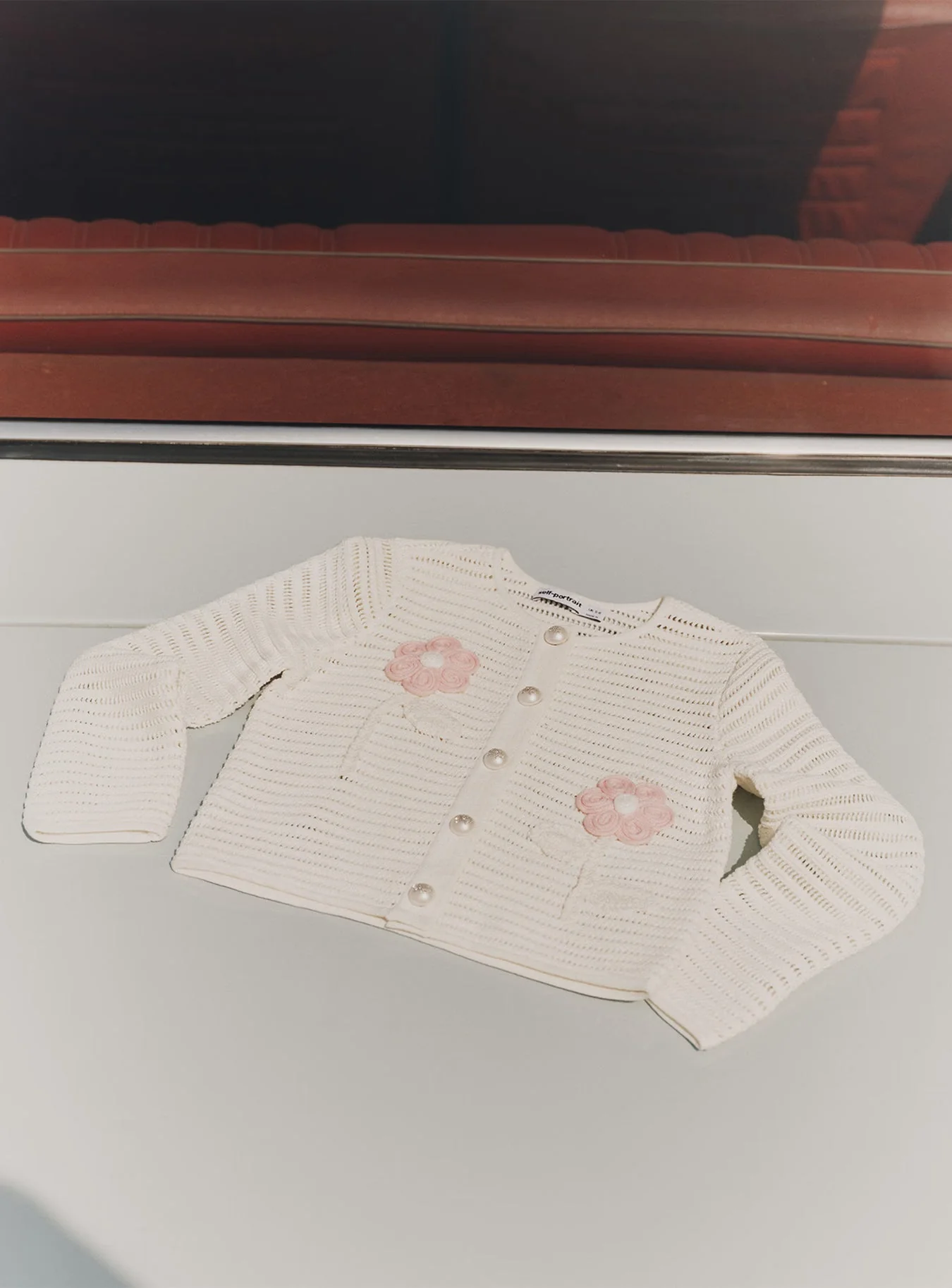 Cream Flower Knitted Cardigan - Image 3