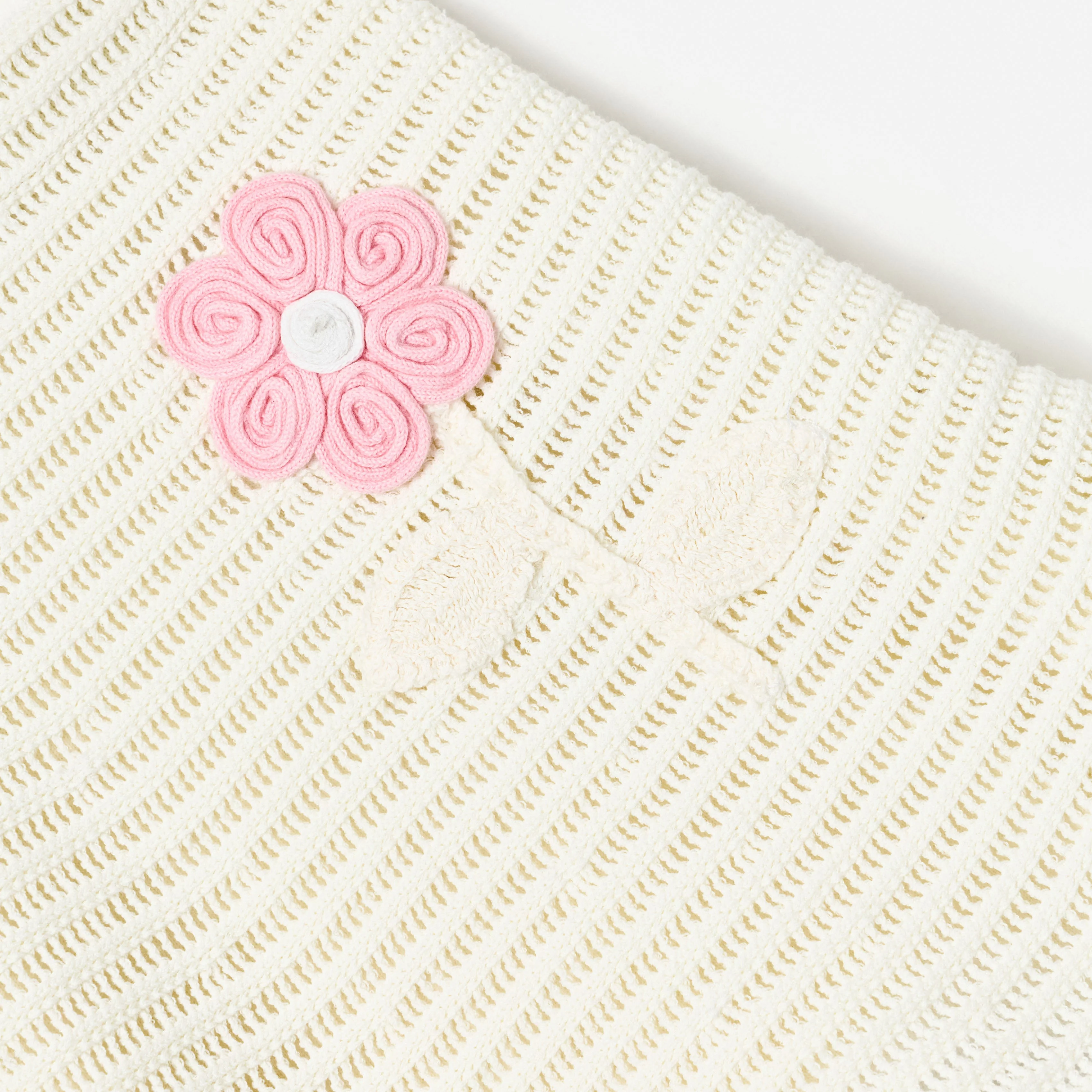 Cream Flower Knitted Skirt - Image 3