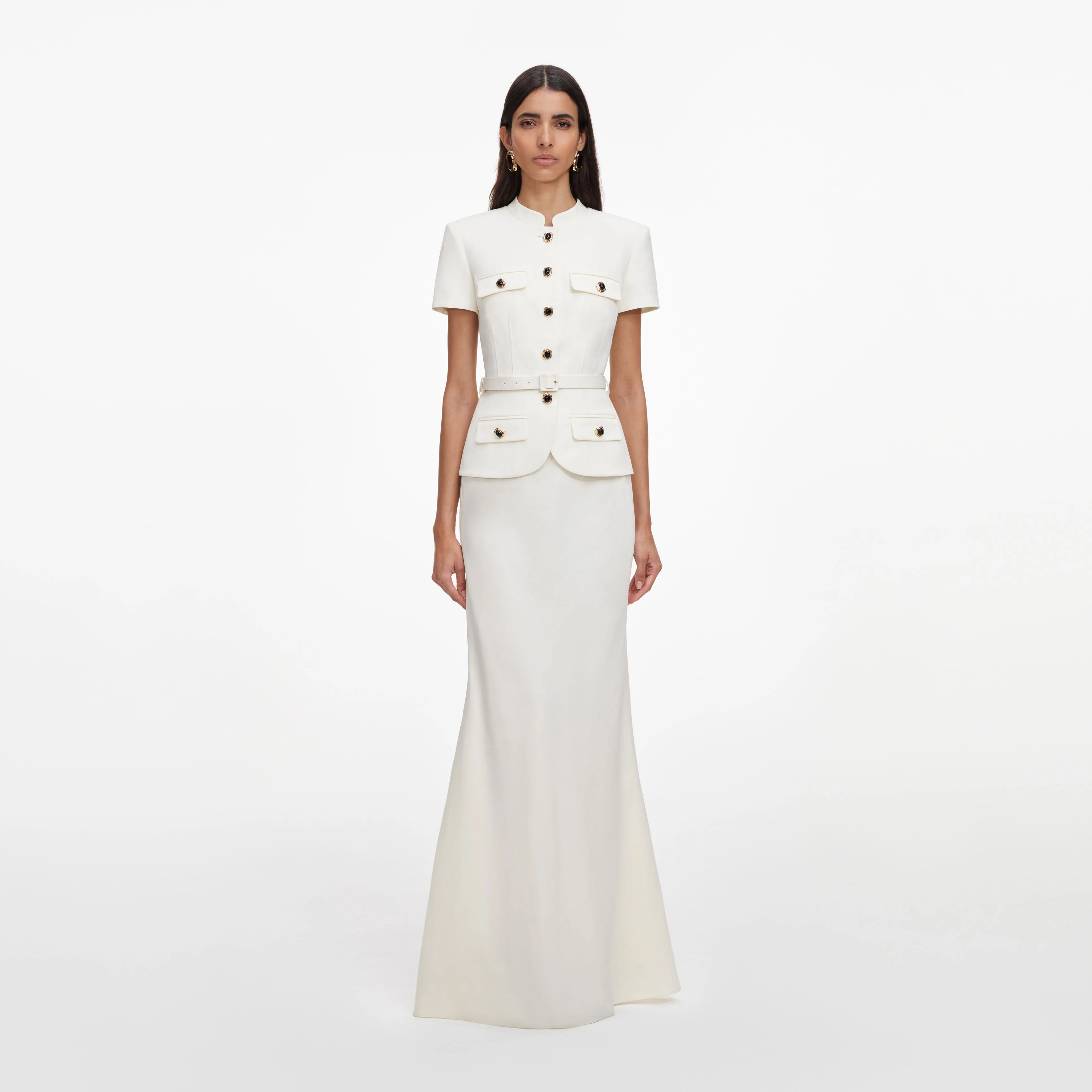 Cream Linen Blend Peplum Maxi Dress