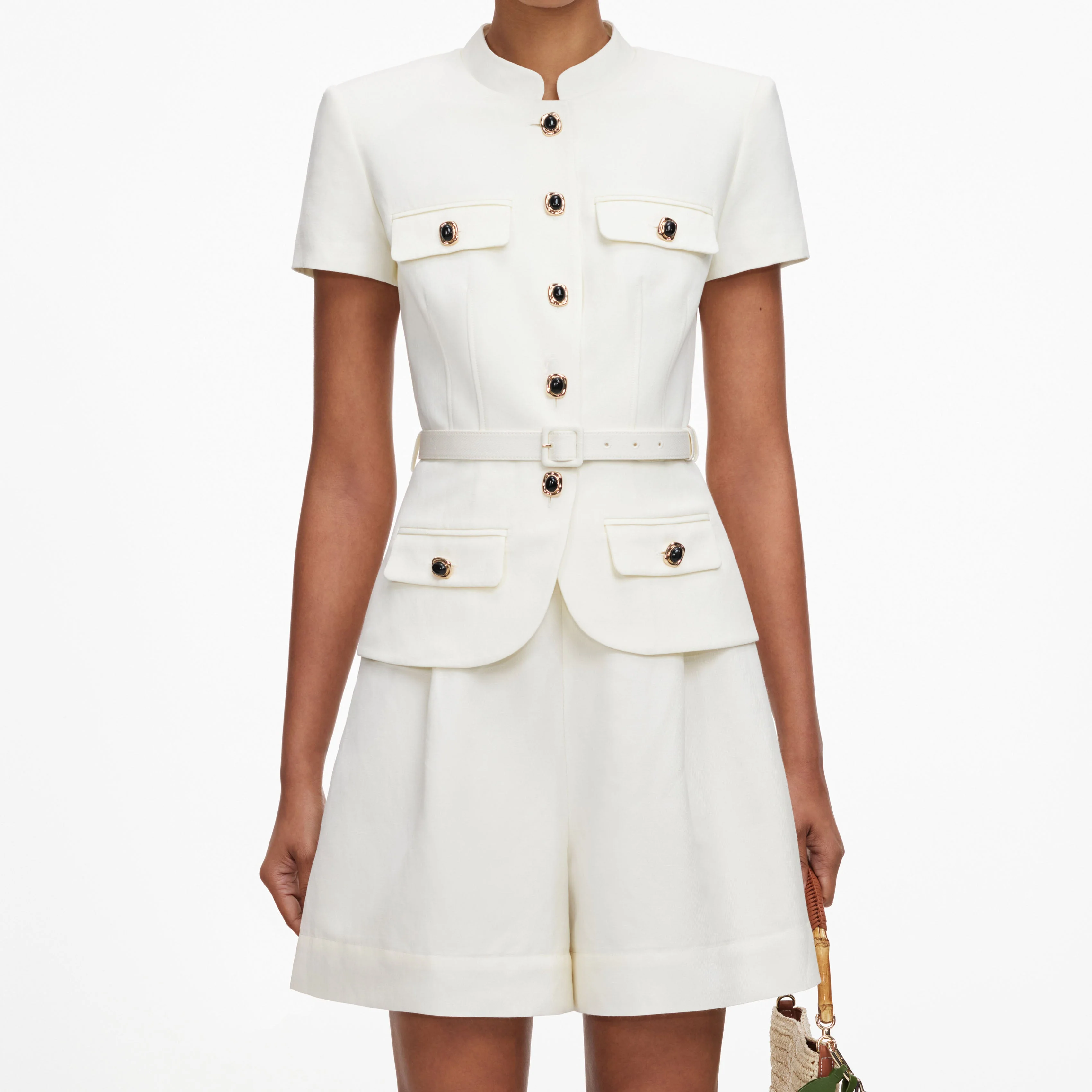 Cream Linen Blend Peplum Playsuit - Image 4