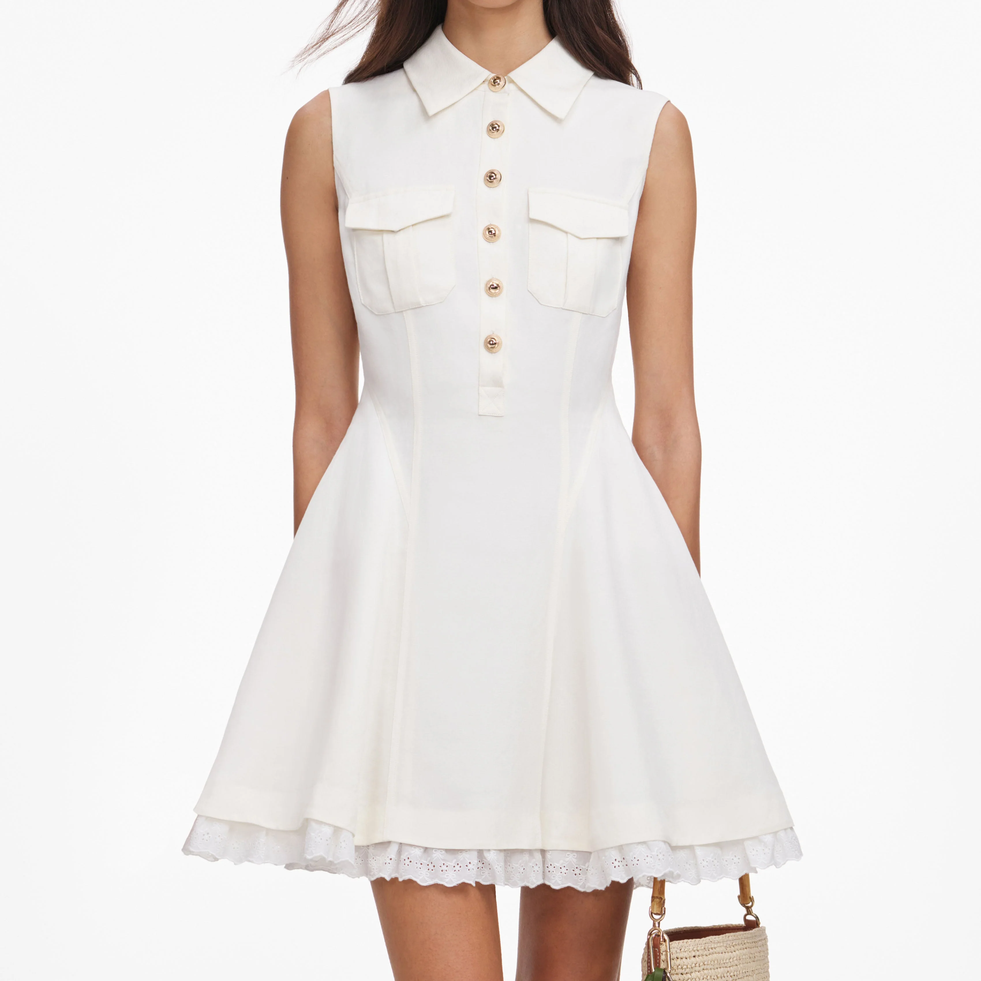 Cream Linen Blend Sleeveless Mini Dress - Image 4