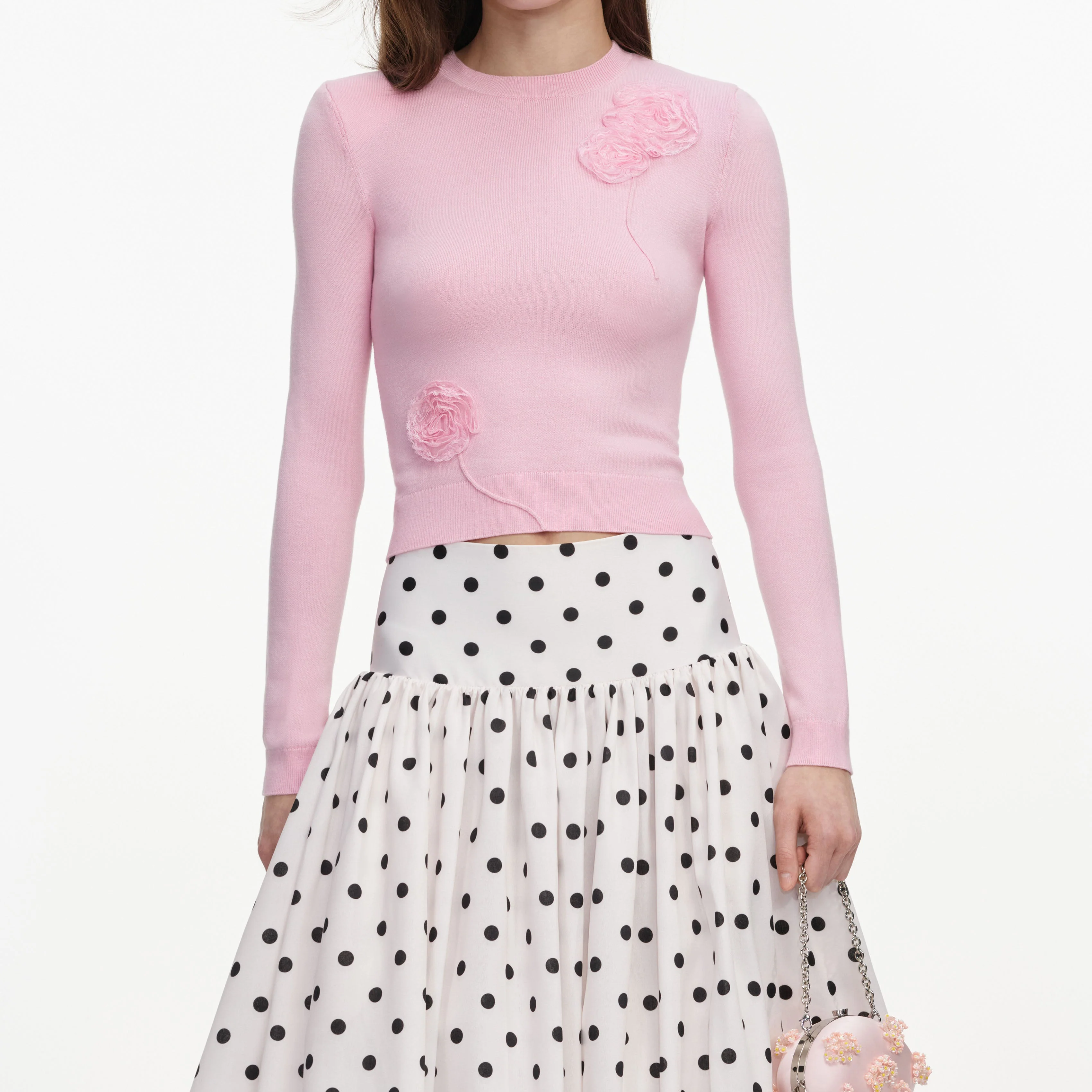 Cream Polka Dot Taffeta Midi Skirt - Image 4
