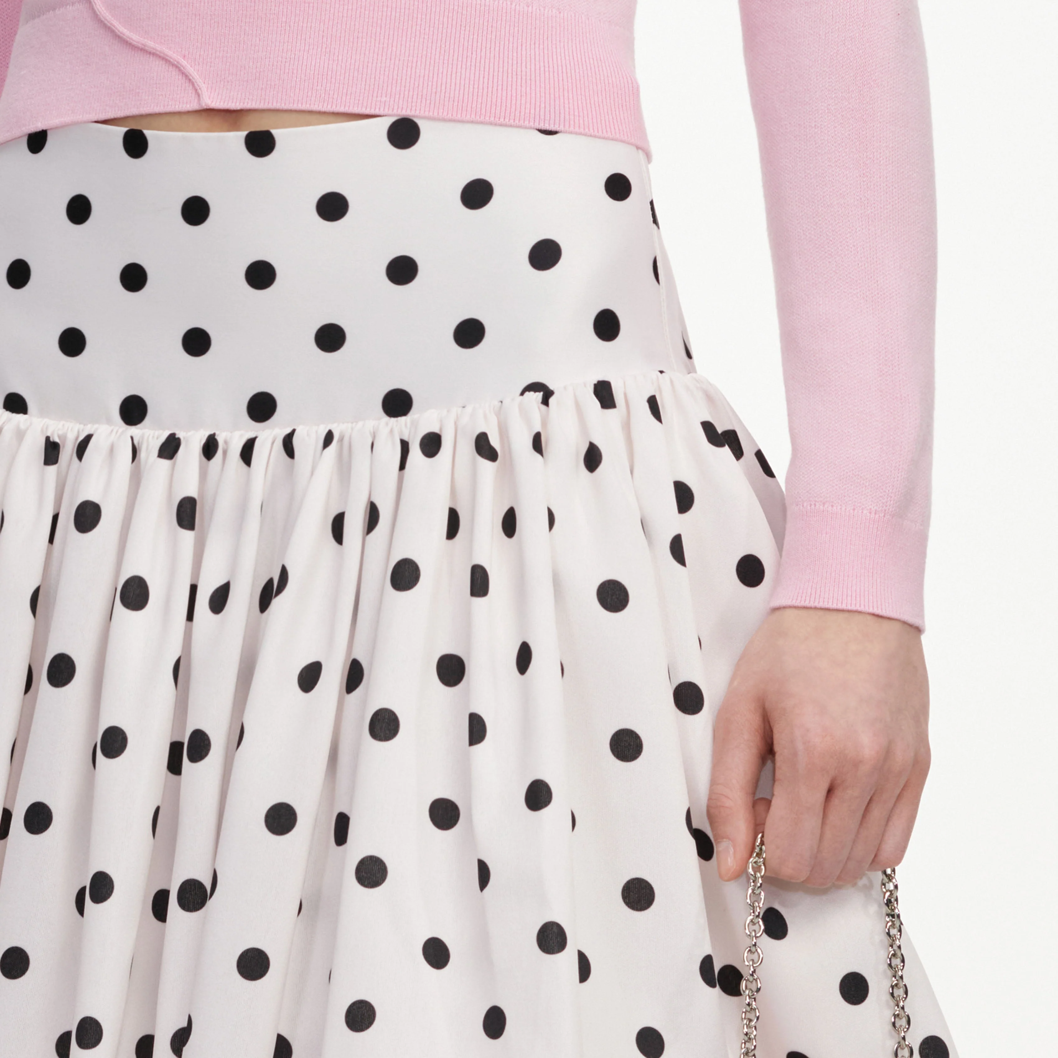 Cream Polka Dot Taffeta Midi Skirt - Image 5