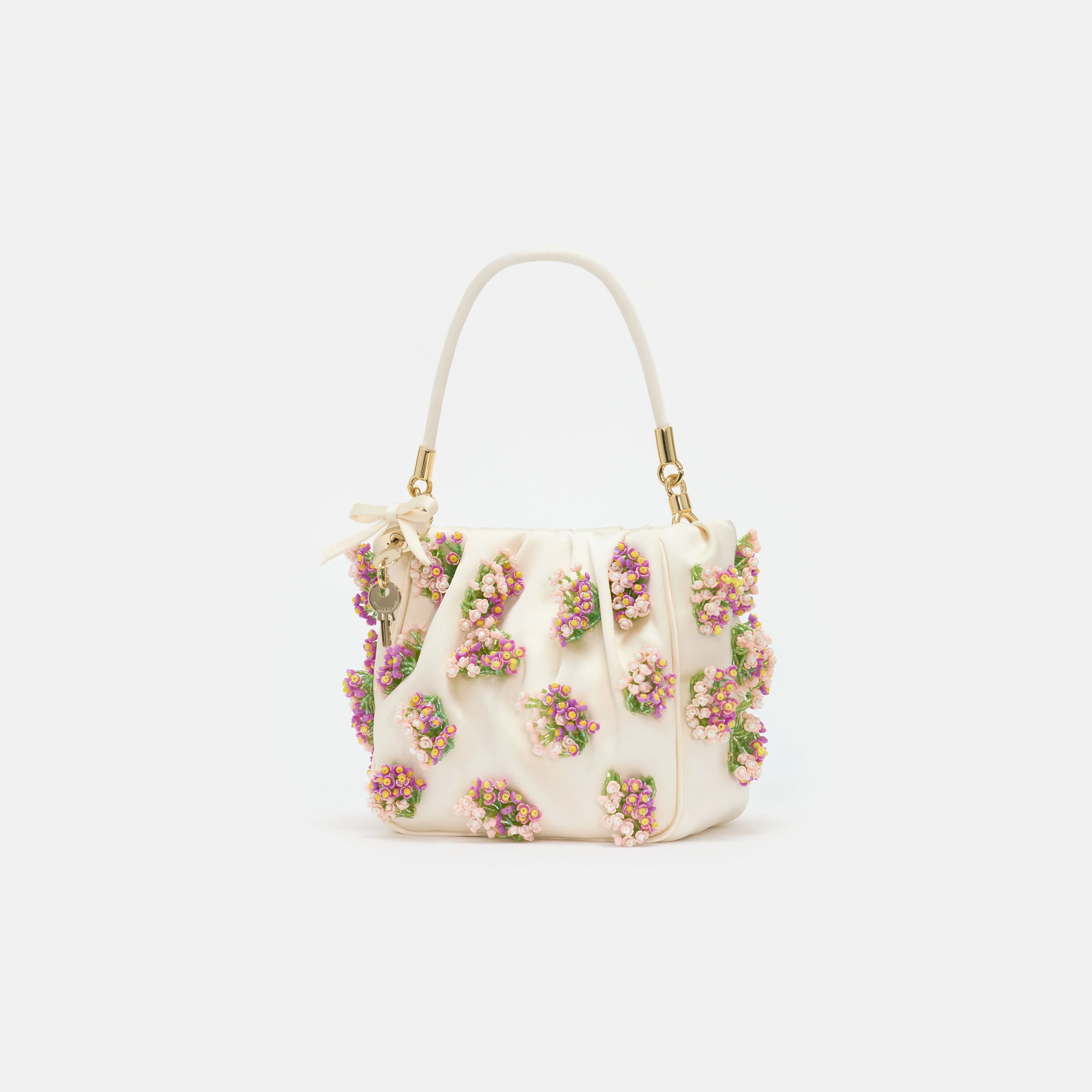 Cream Satin Floral Beaded Tote Bag - Image 2