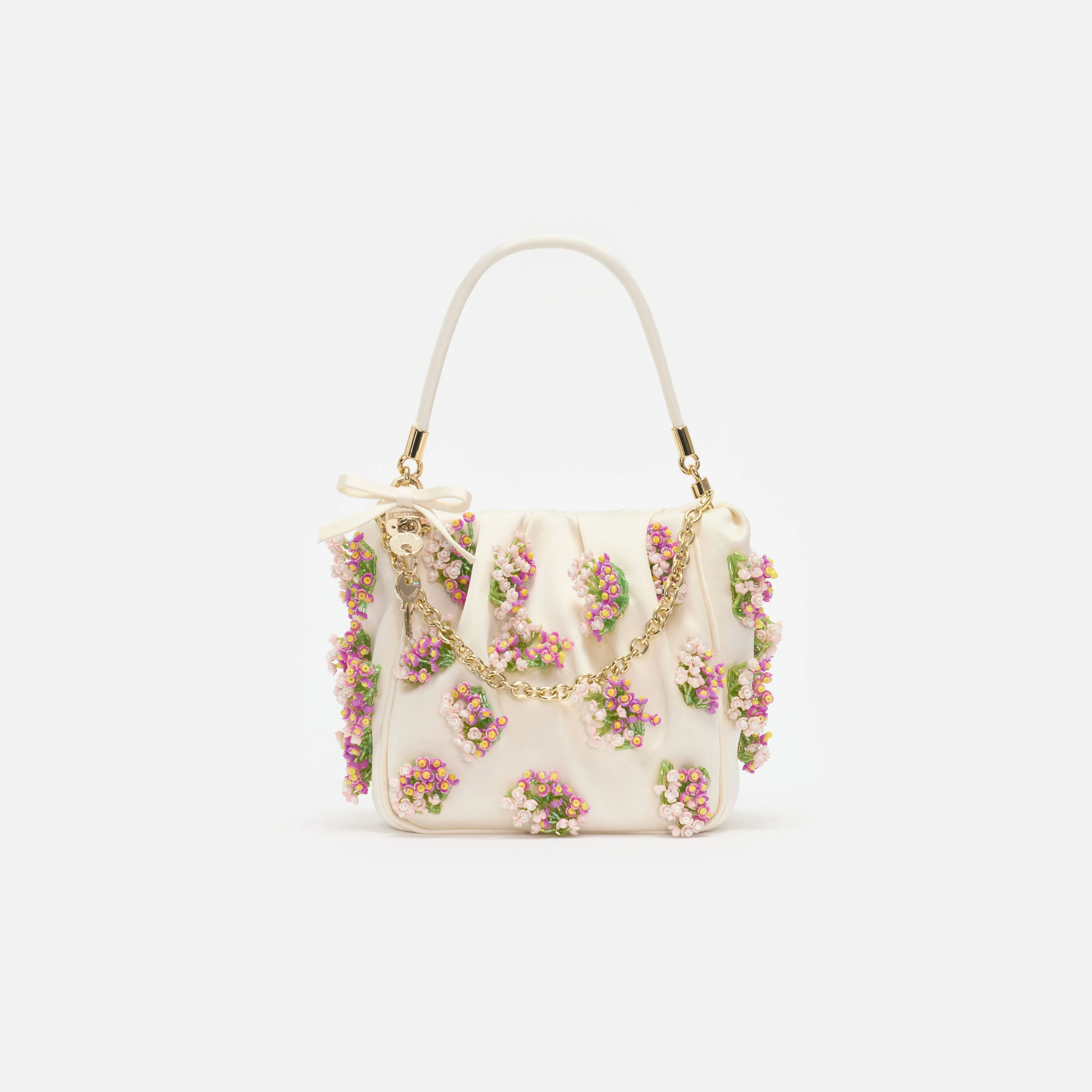 Cream Satin Floral Beaded Tote Bag - Image 4