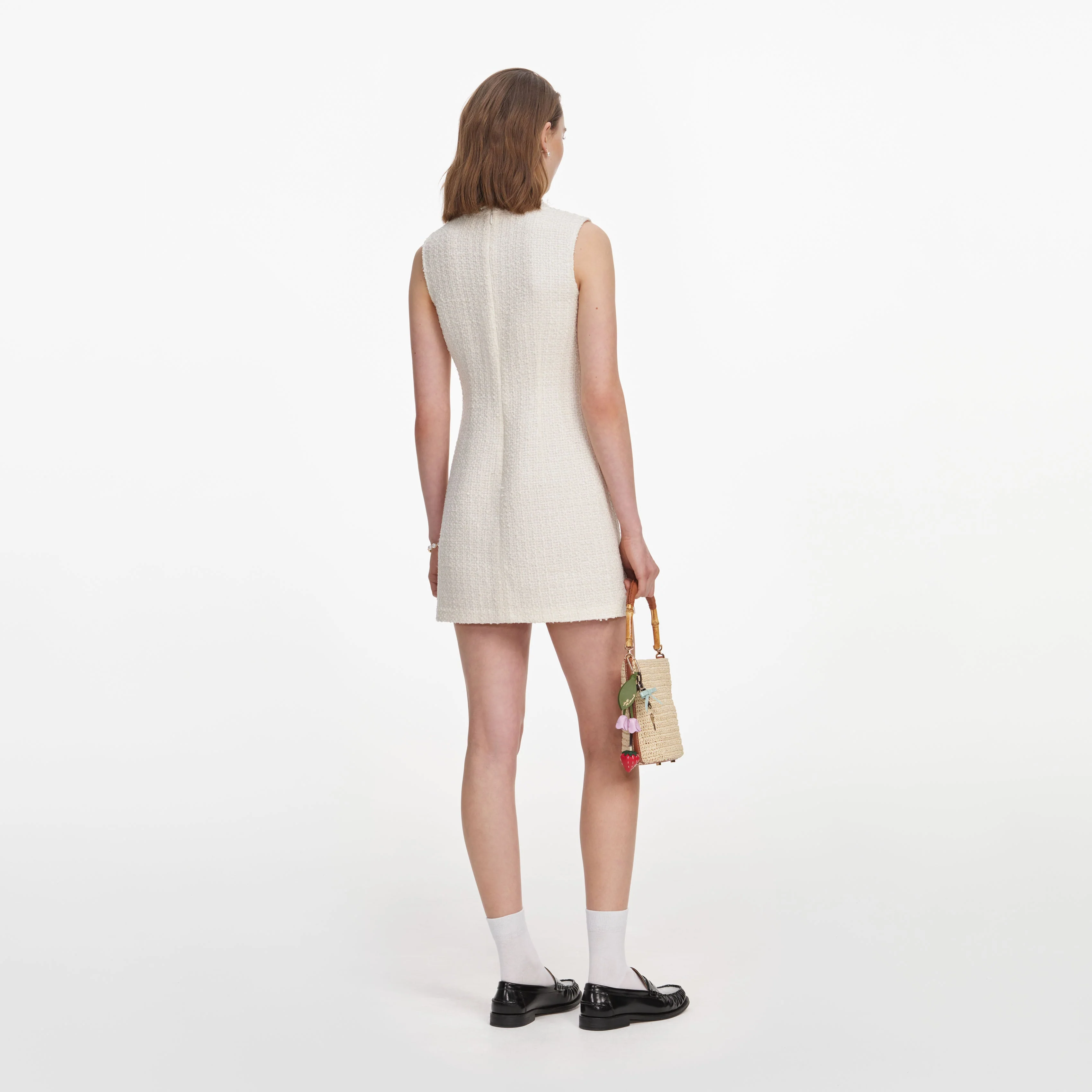 Cream Sleeveless Boucle Mini Dress - Image 3