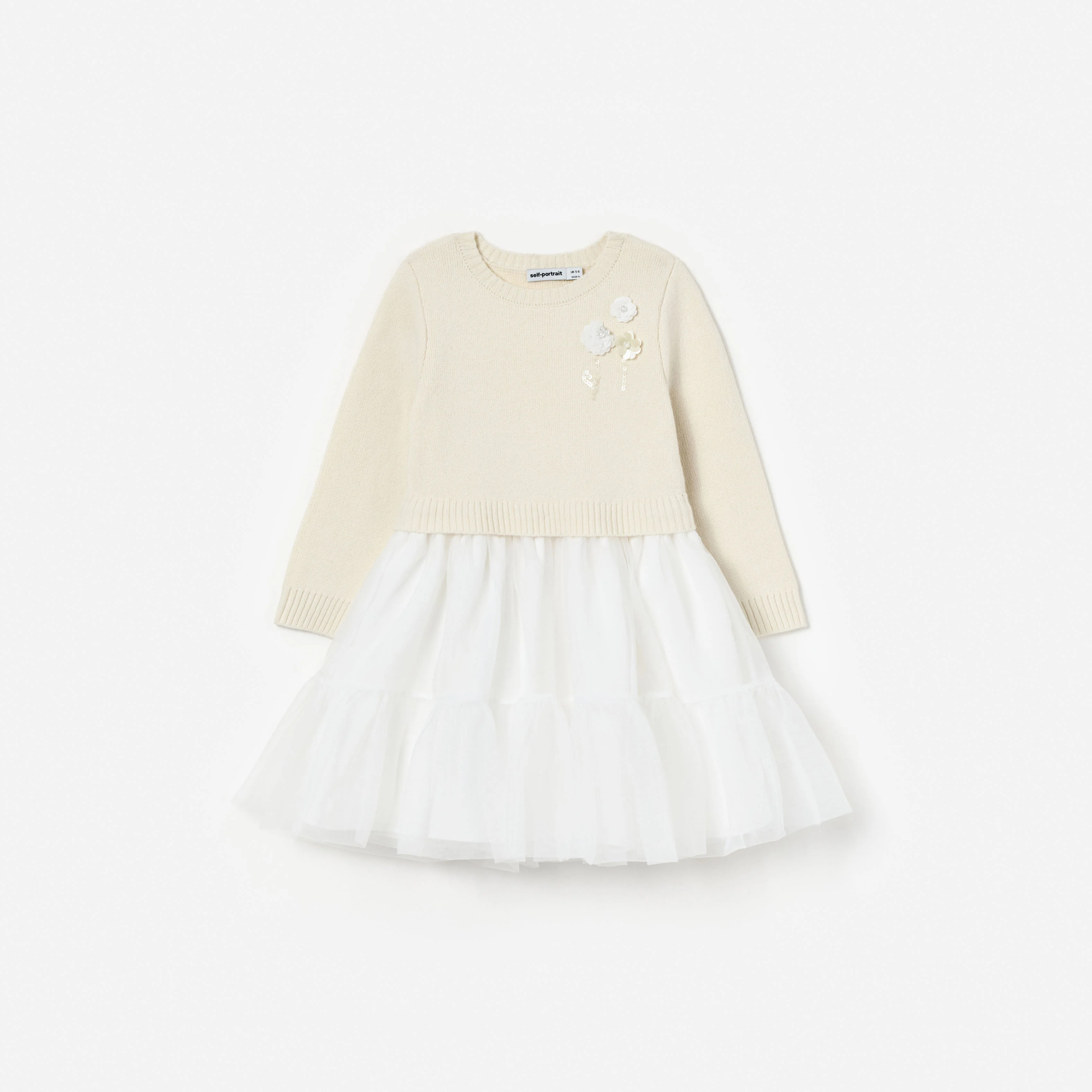 Cream Tulle Knit Dress