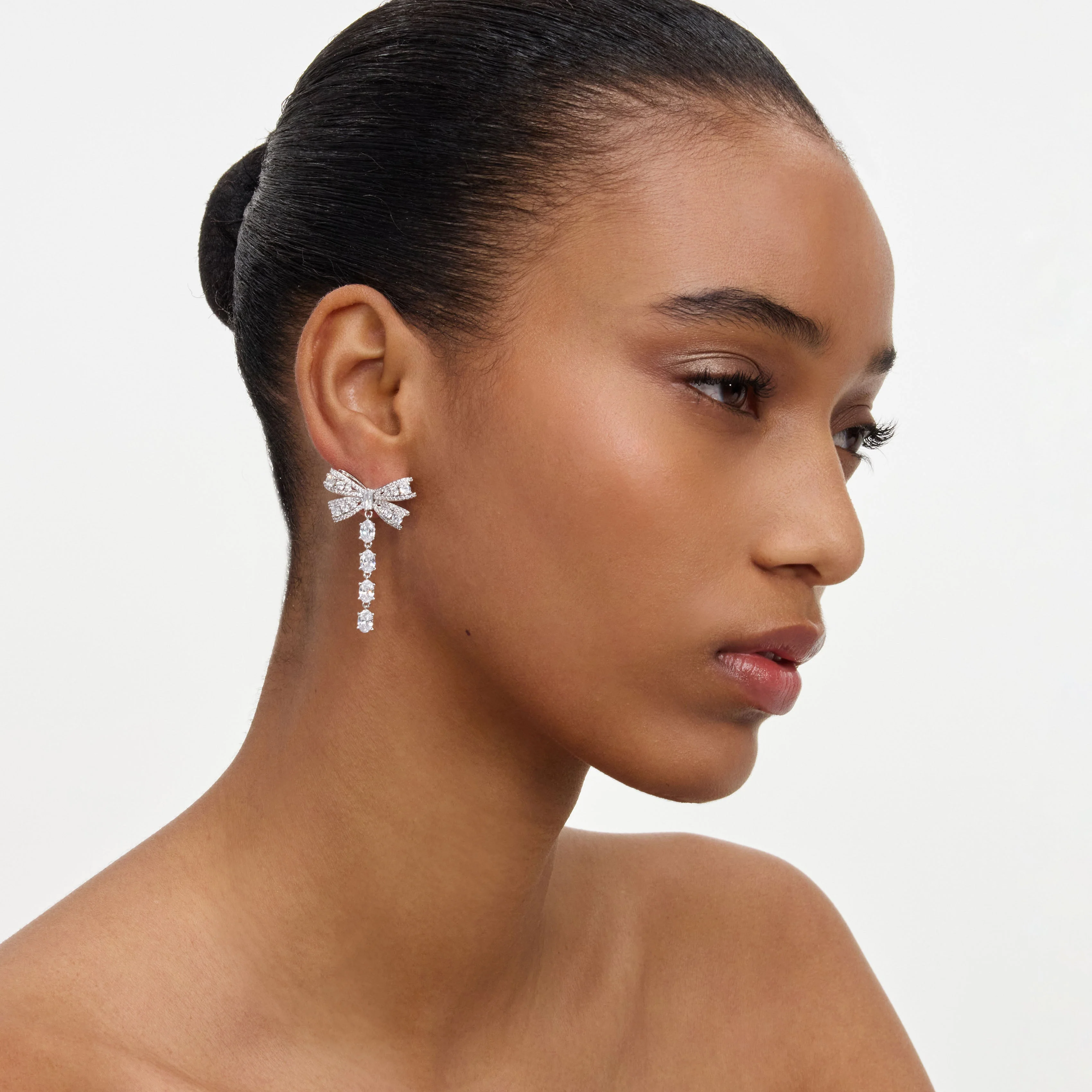 Crystal Bow Droplet Earrings - Image 2
