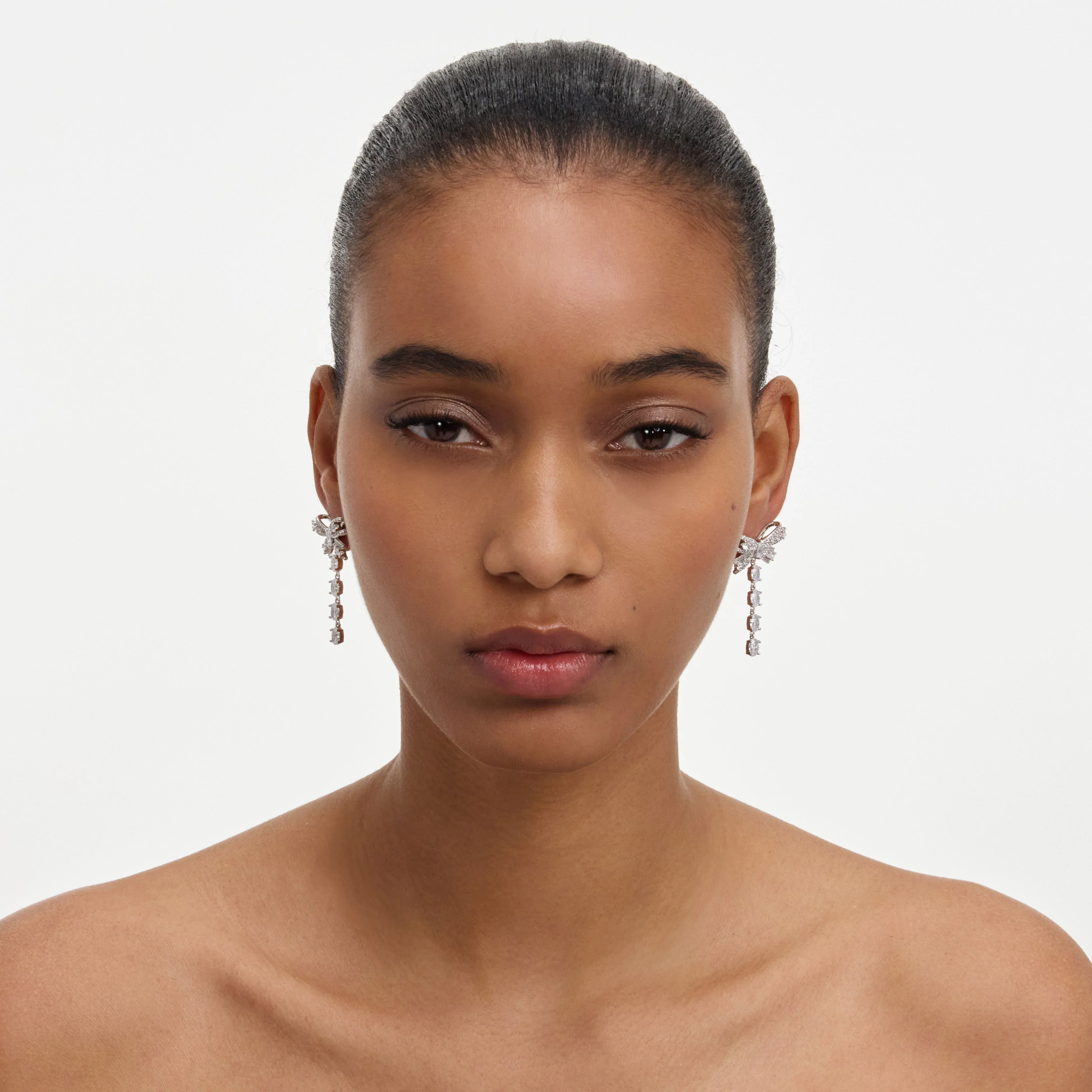 Crystal Bow Droplet Earrings - Image 4