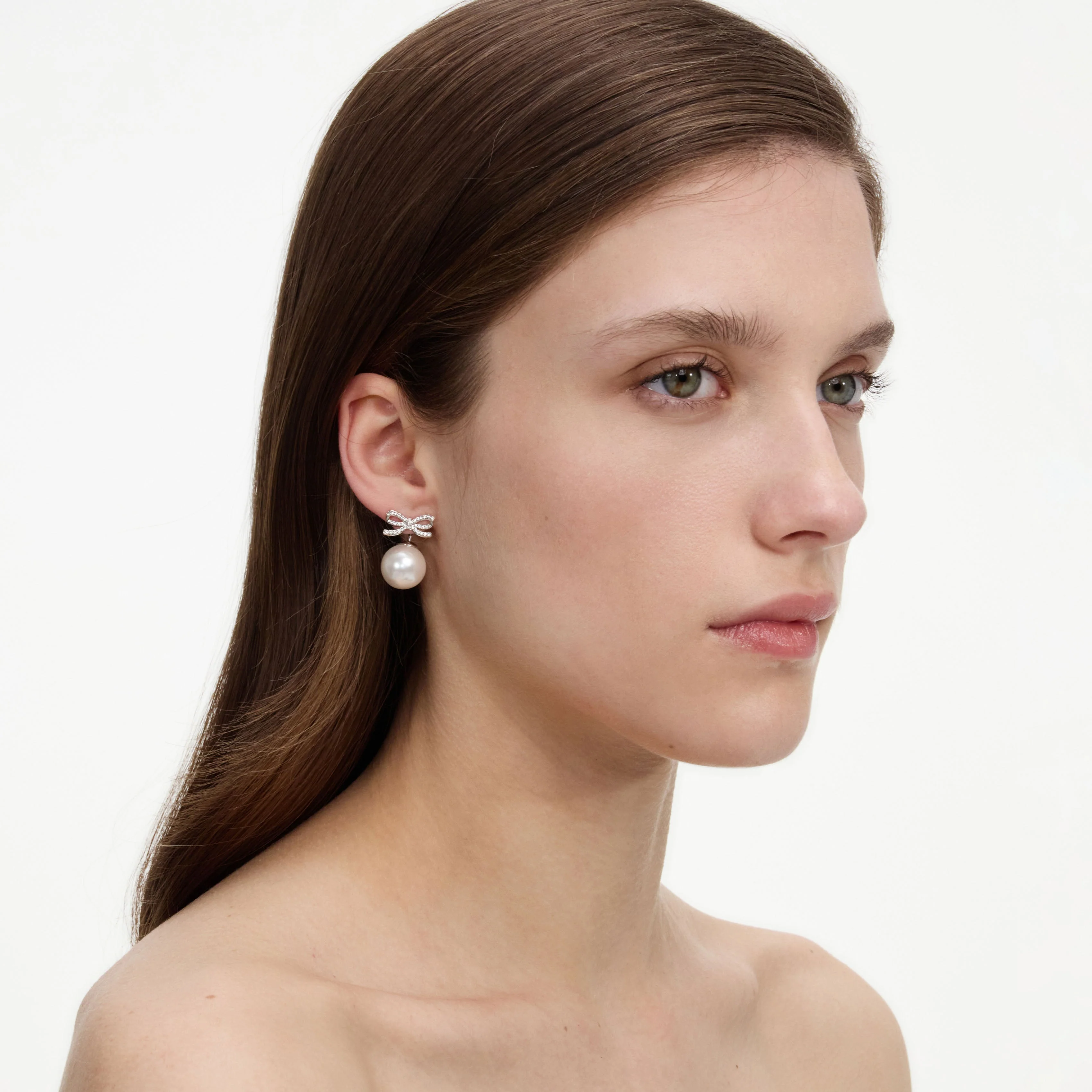 Crystal Bow Pearl Back Earrings - Image 4