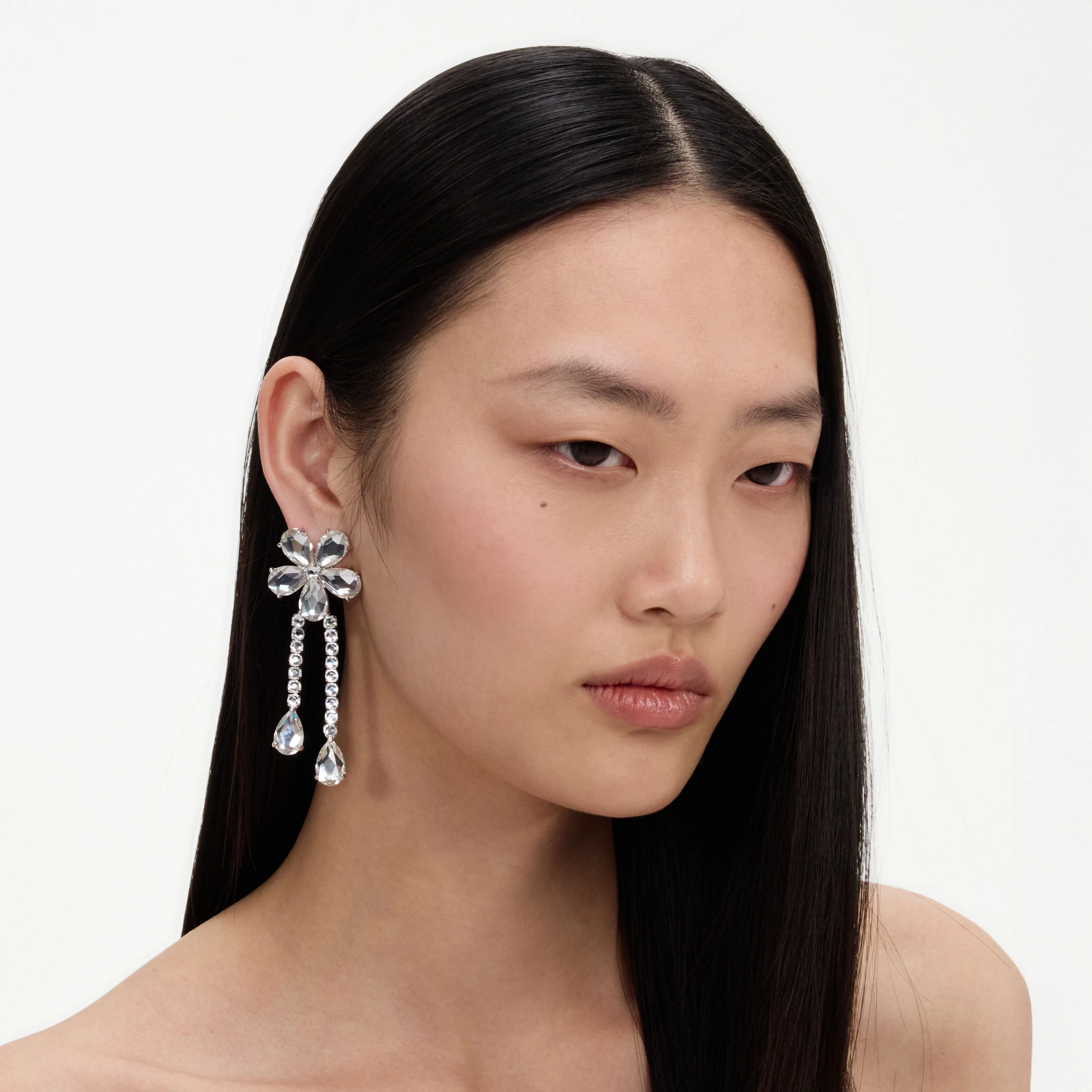 Crystal Flower Droplet Earrings - Image 2