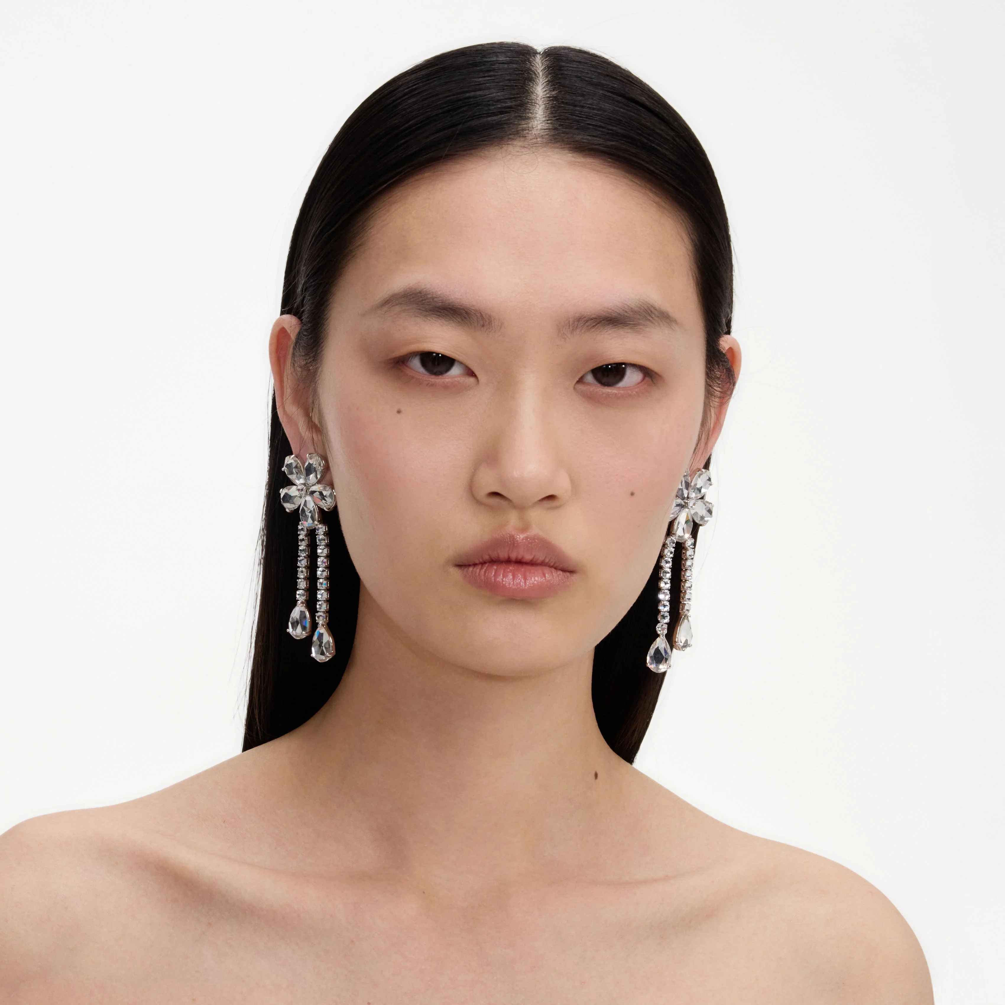 Crystal Flower Droplet Earrings - Image 4