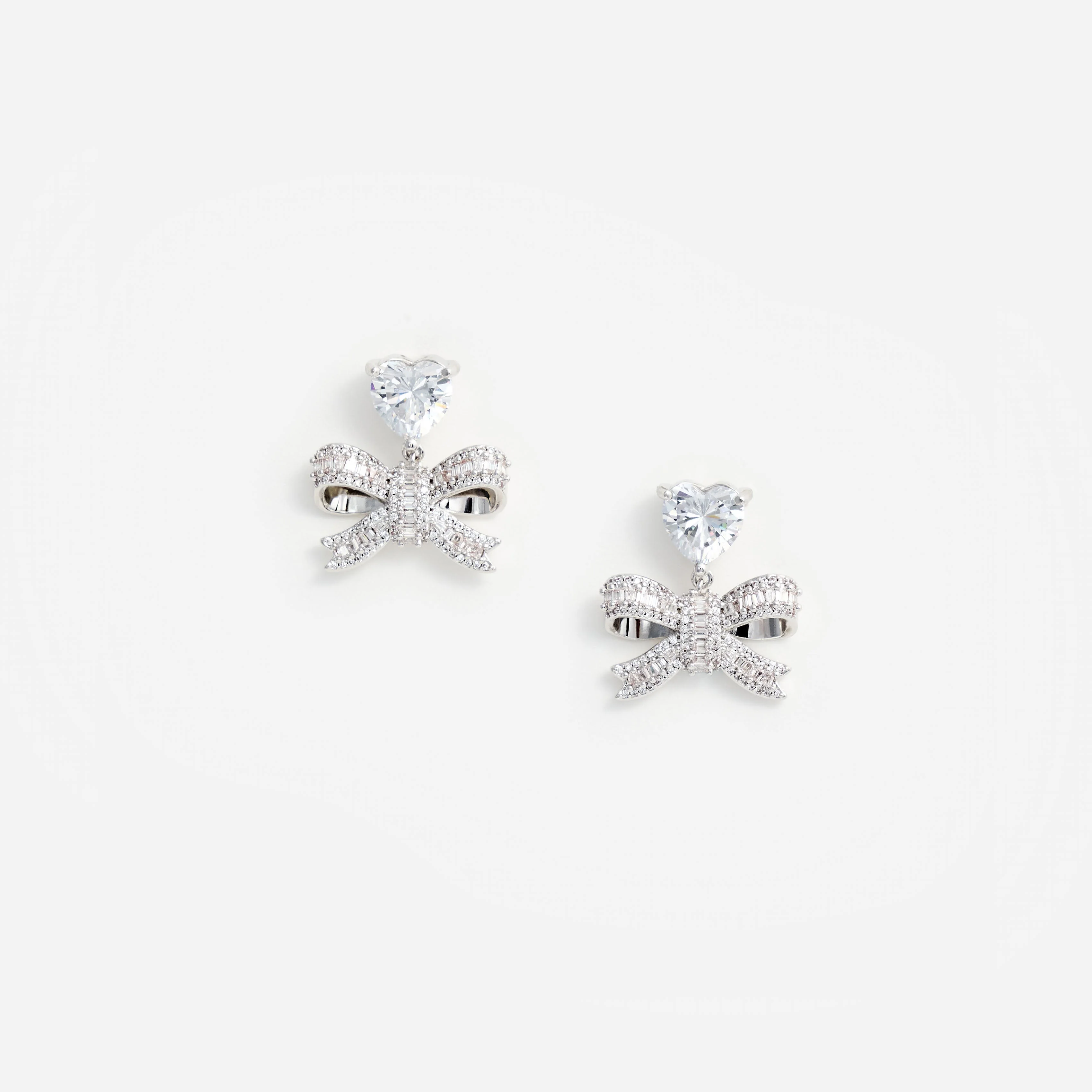 Crystal Heart Bow Drop Earrings