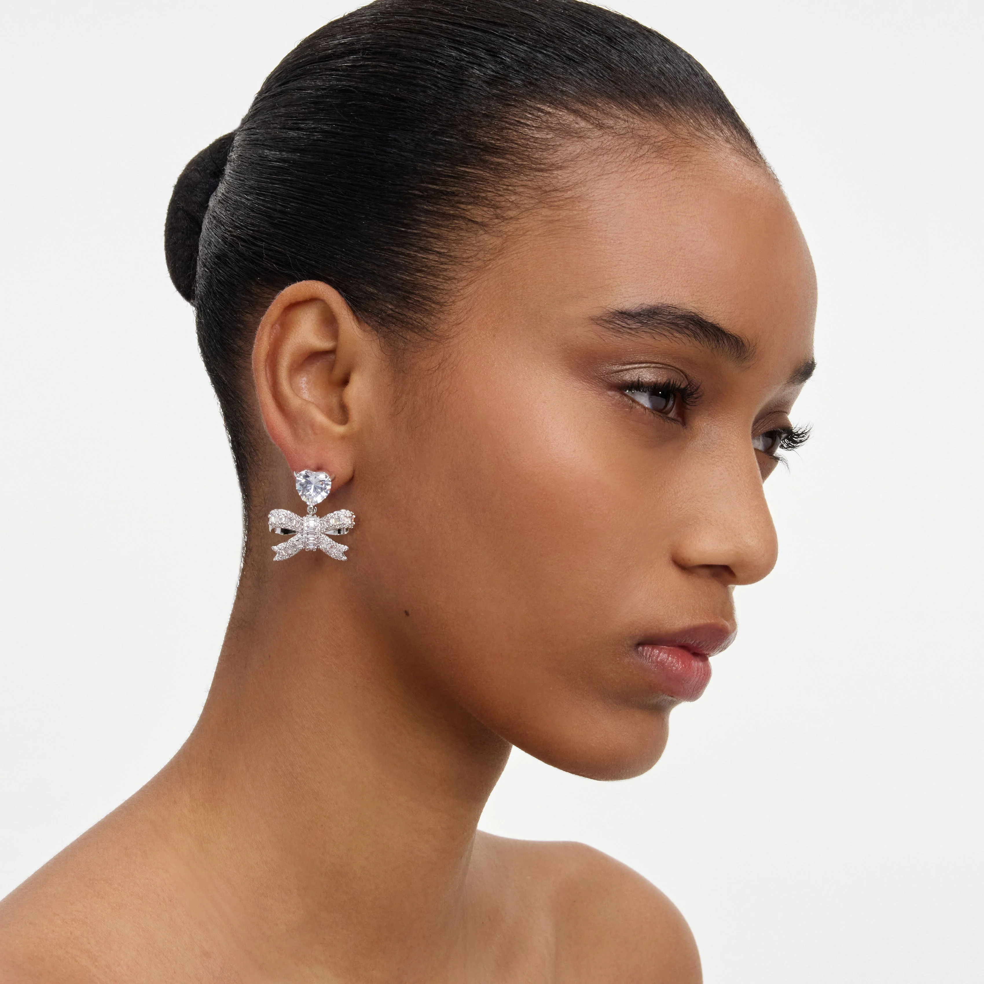 Crystal Heart Bow Drop Earrings - Image 2