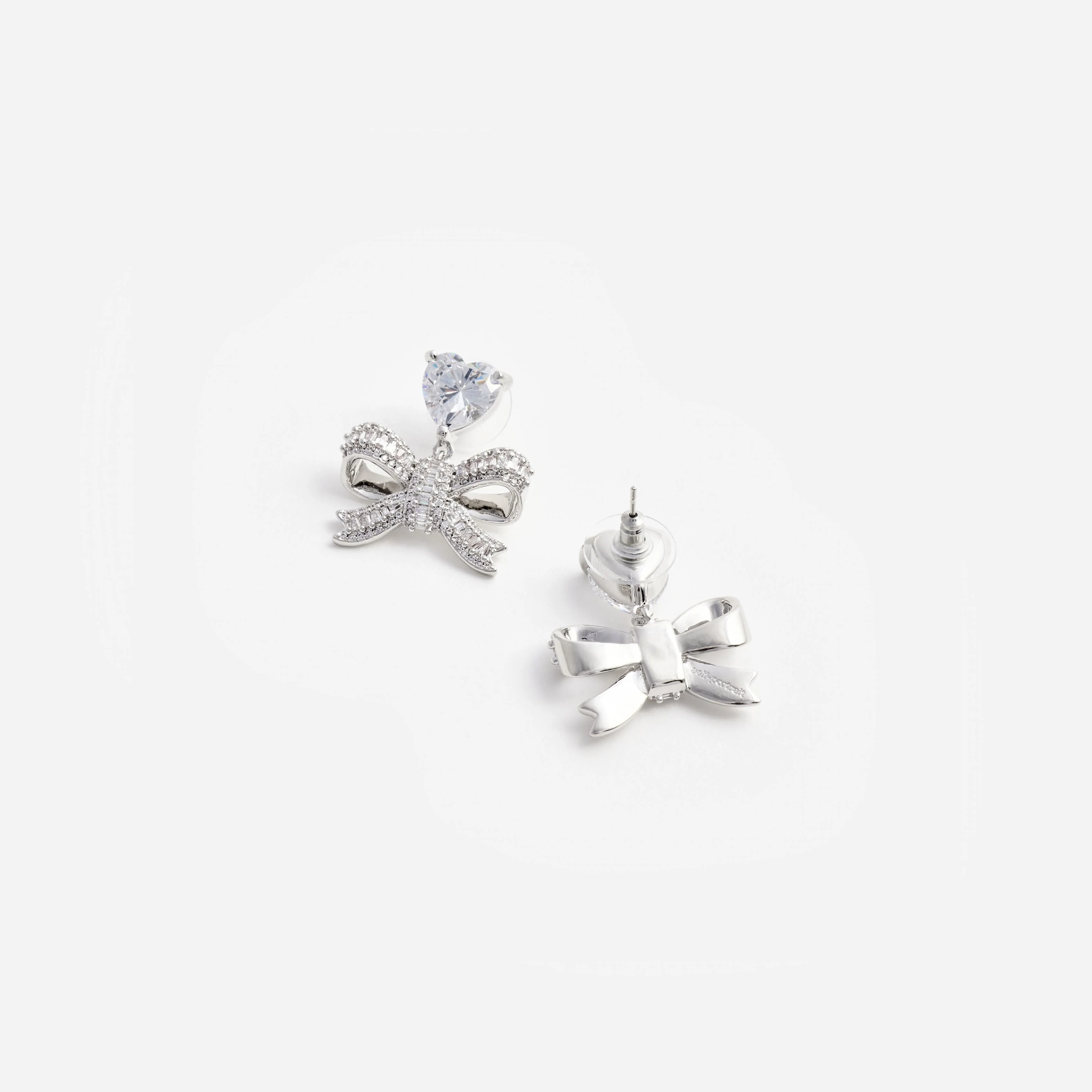 Crystal Heart Bow Drop Earrings - Image 3