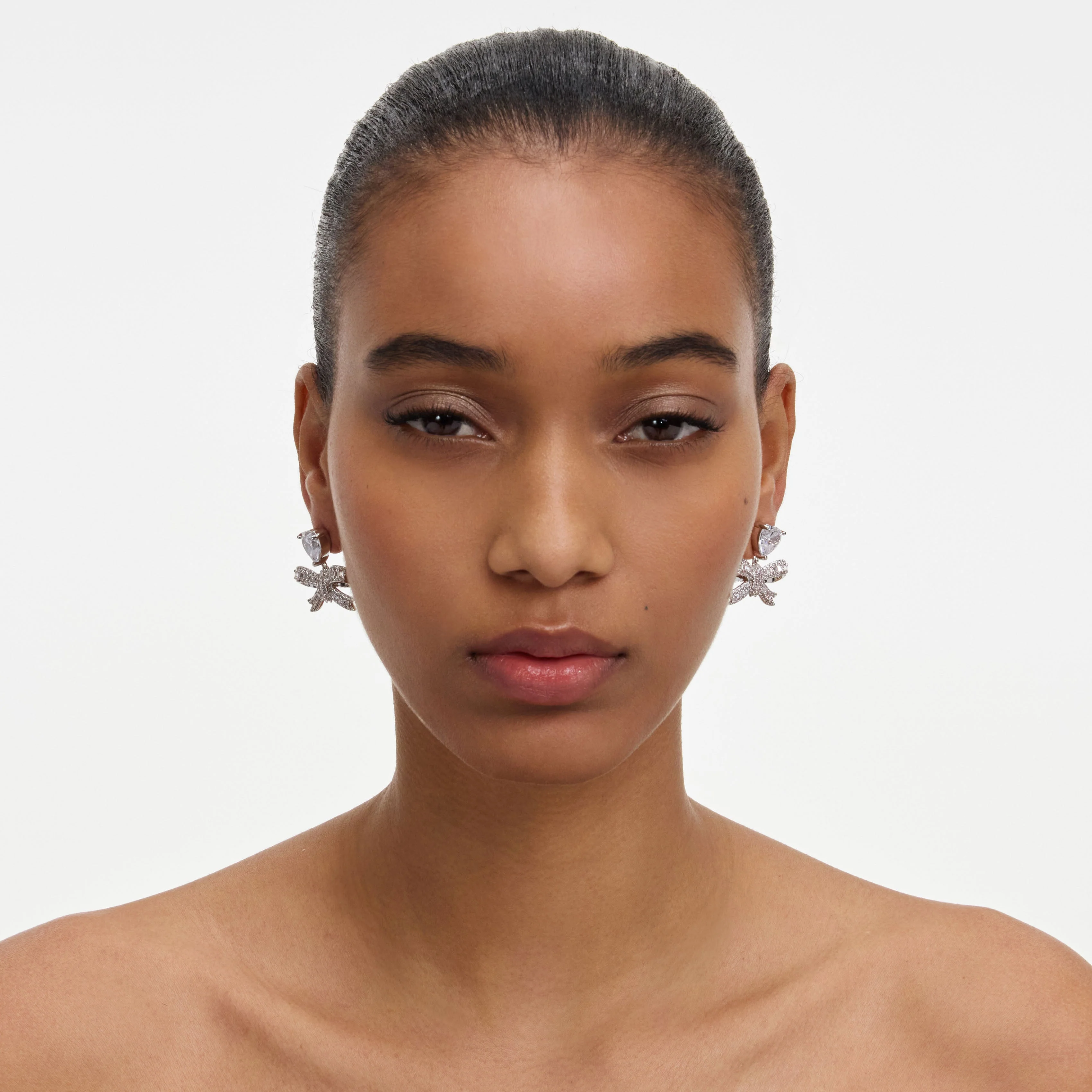 Crystal Heart Bow Drop Earrings - Image 4