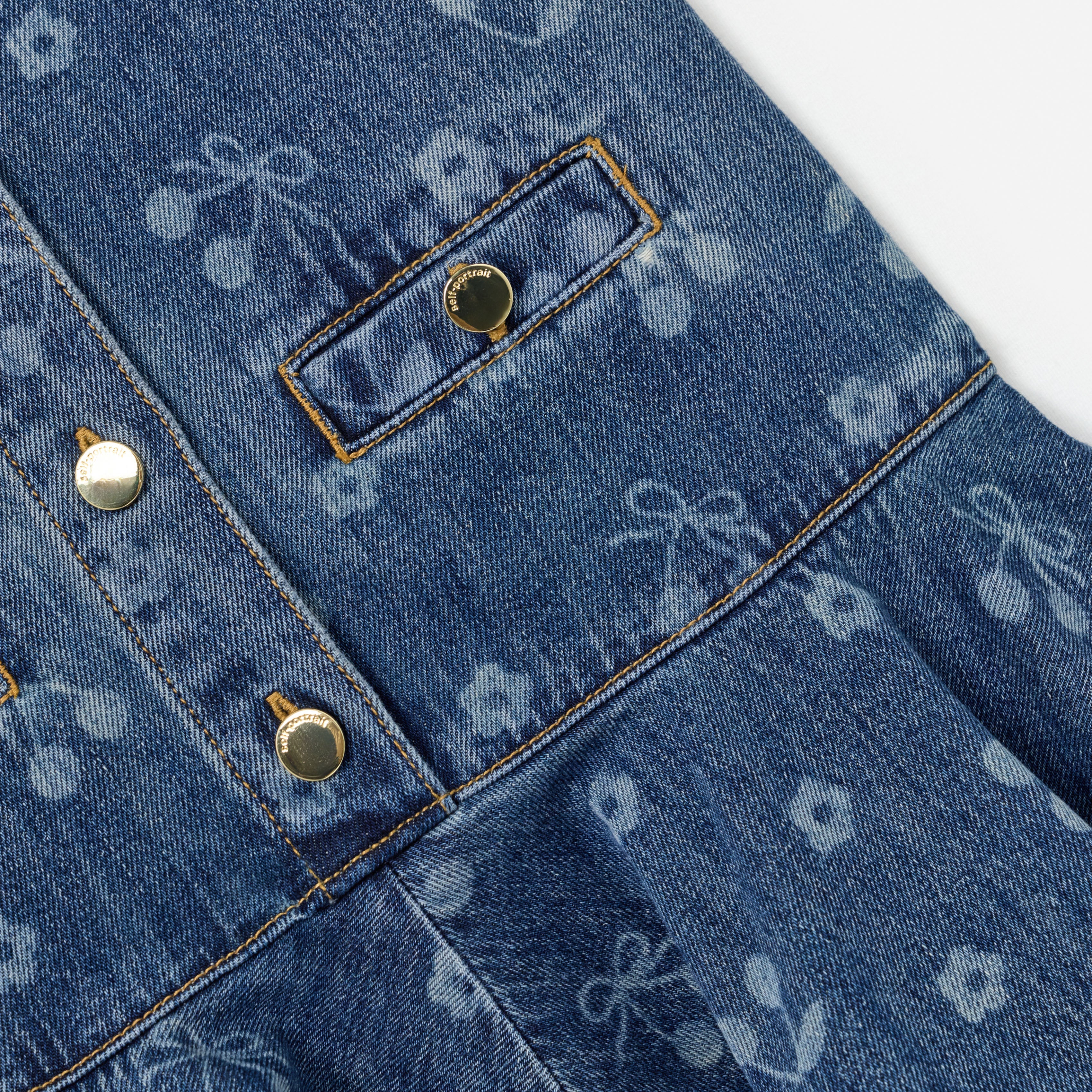 Denim Bow Printed Dress - Image 3