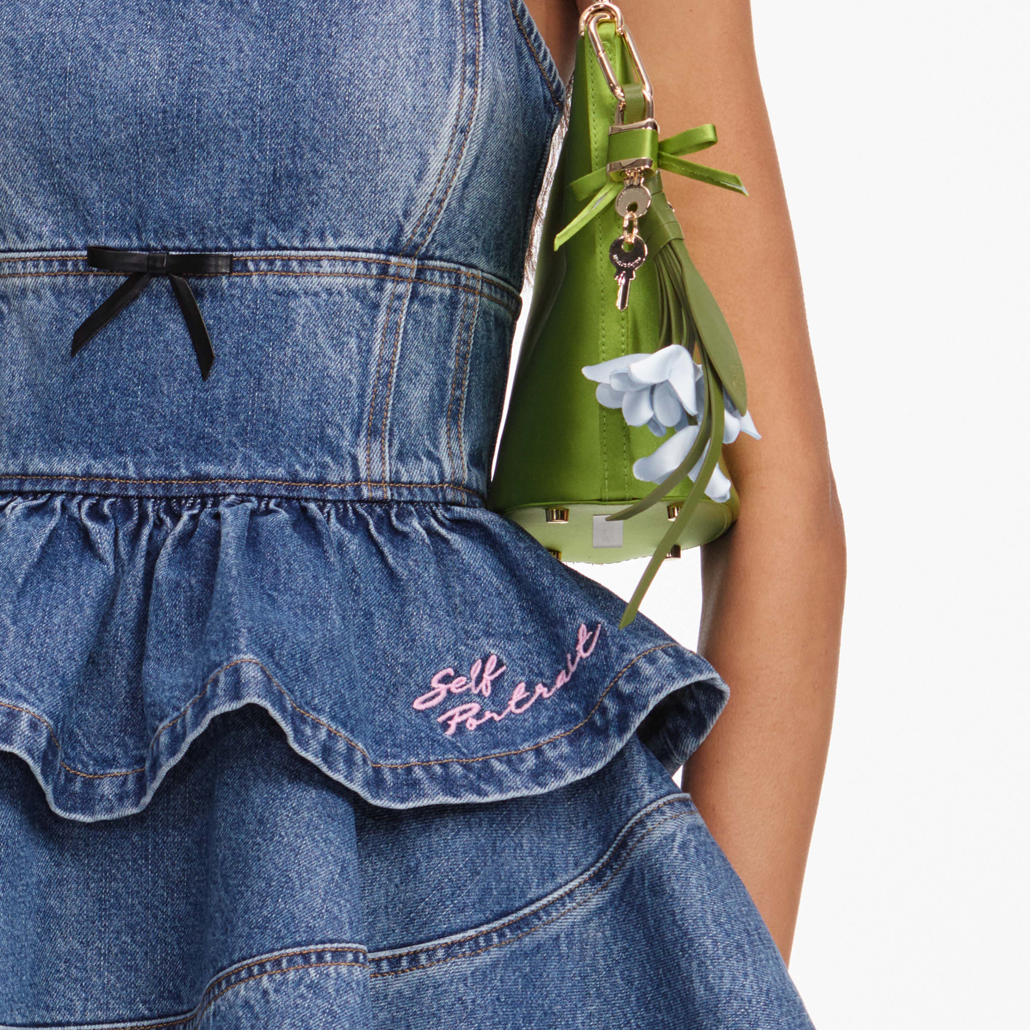 Denim Flared Peplum Mini Dress - Image 5